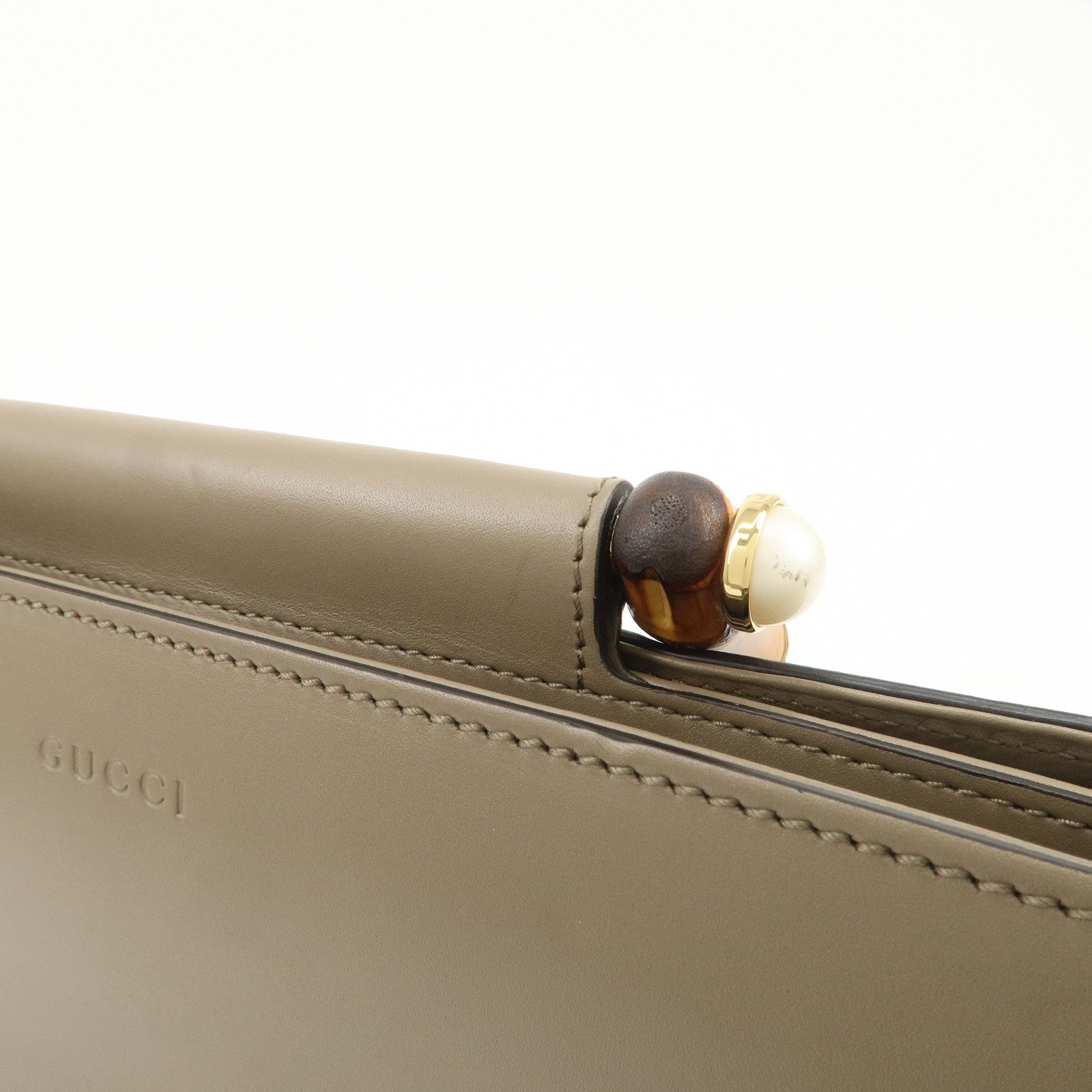 GUCCI Bamboo Nymphaea Leather 2Way Hand Shoulder Bag Gray 453764