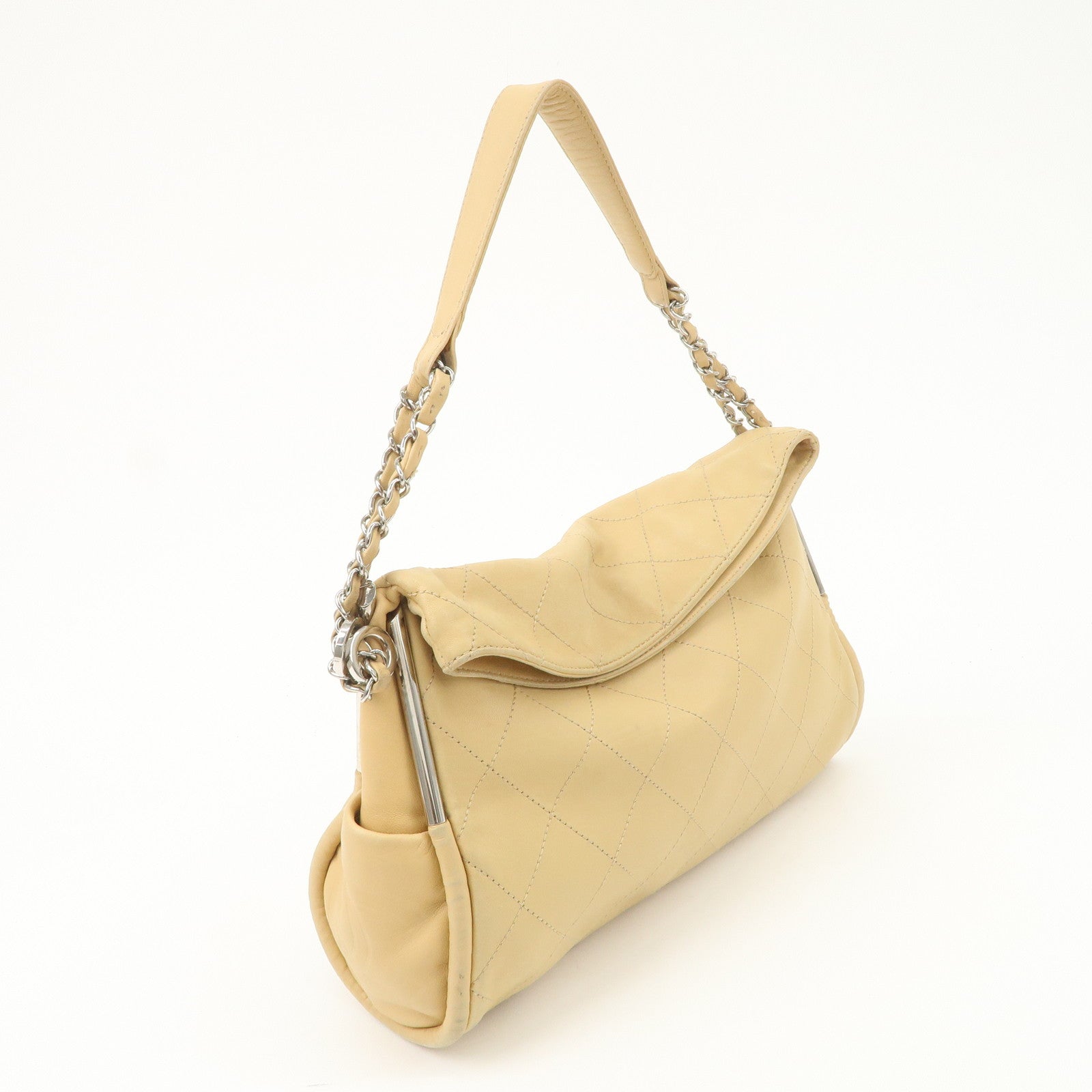 CHANEL Matelasse Lamb Skin Chain Shoulder Bag Beige A29285 Used