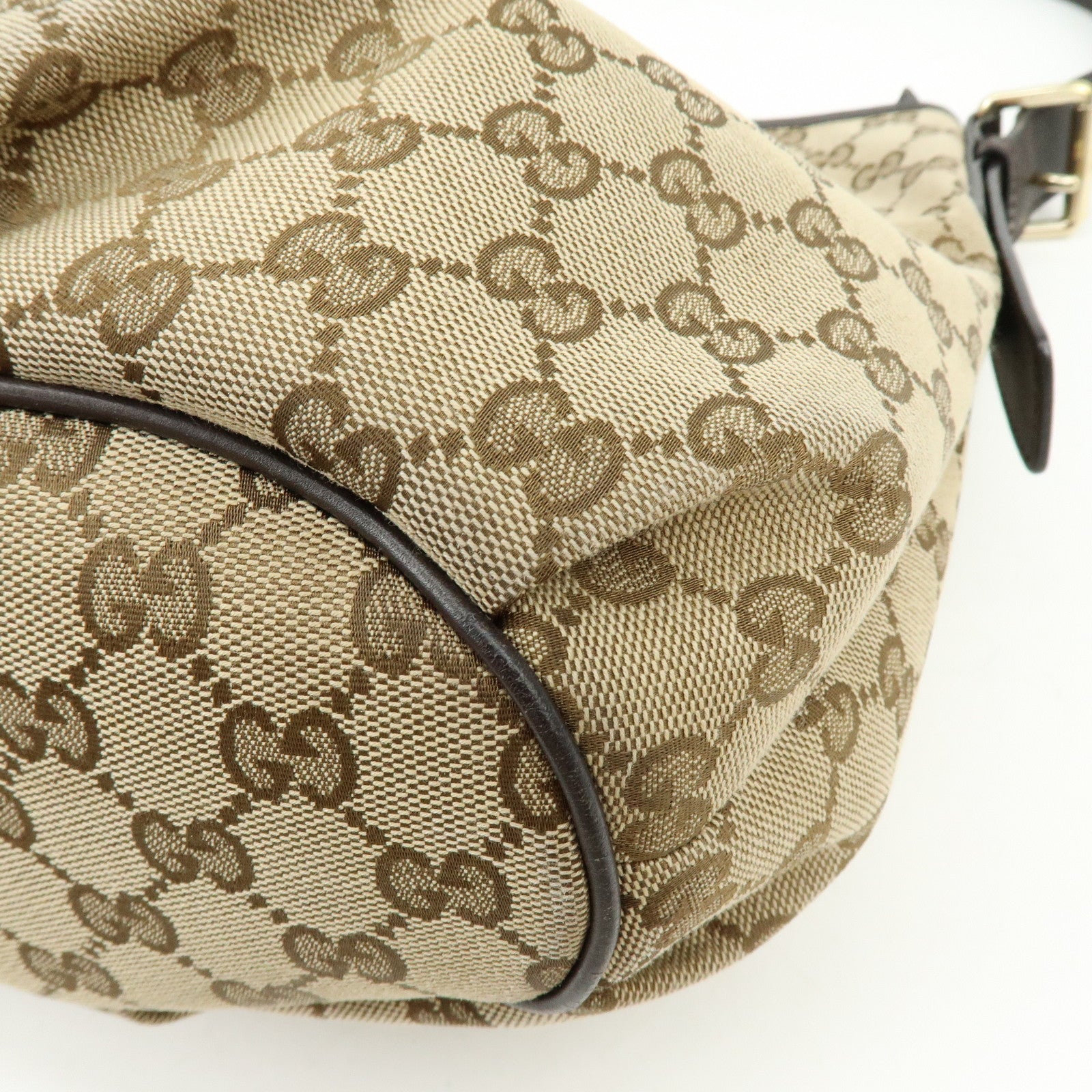 GUCCI GG Canvas Leather Shoulder Bag Beige Dark Brown 388930