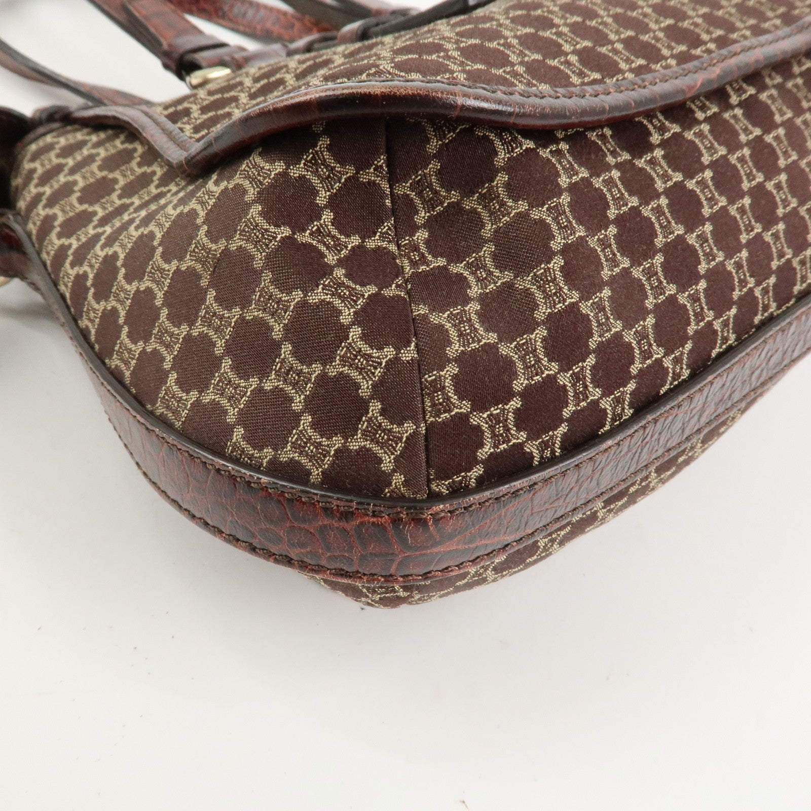CELINE Macadam Canvas Emboss Leather 2 Way Bag Hand Bag Brown