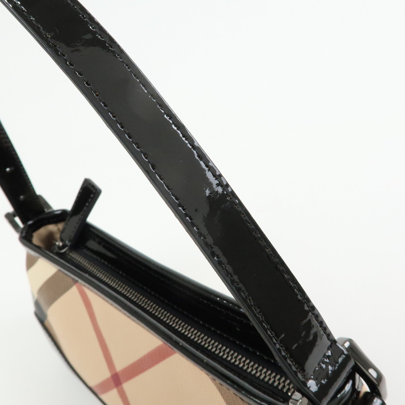 BURBERRY PVC Canvas Patent Leather Shoulder Hand Bag Black Beige