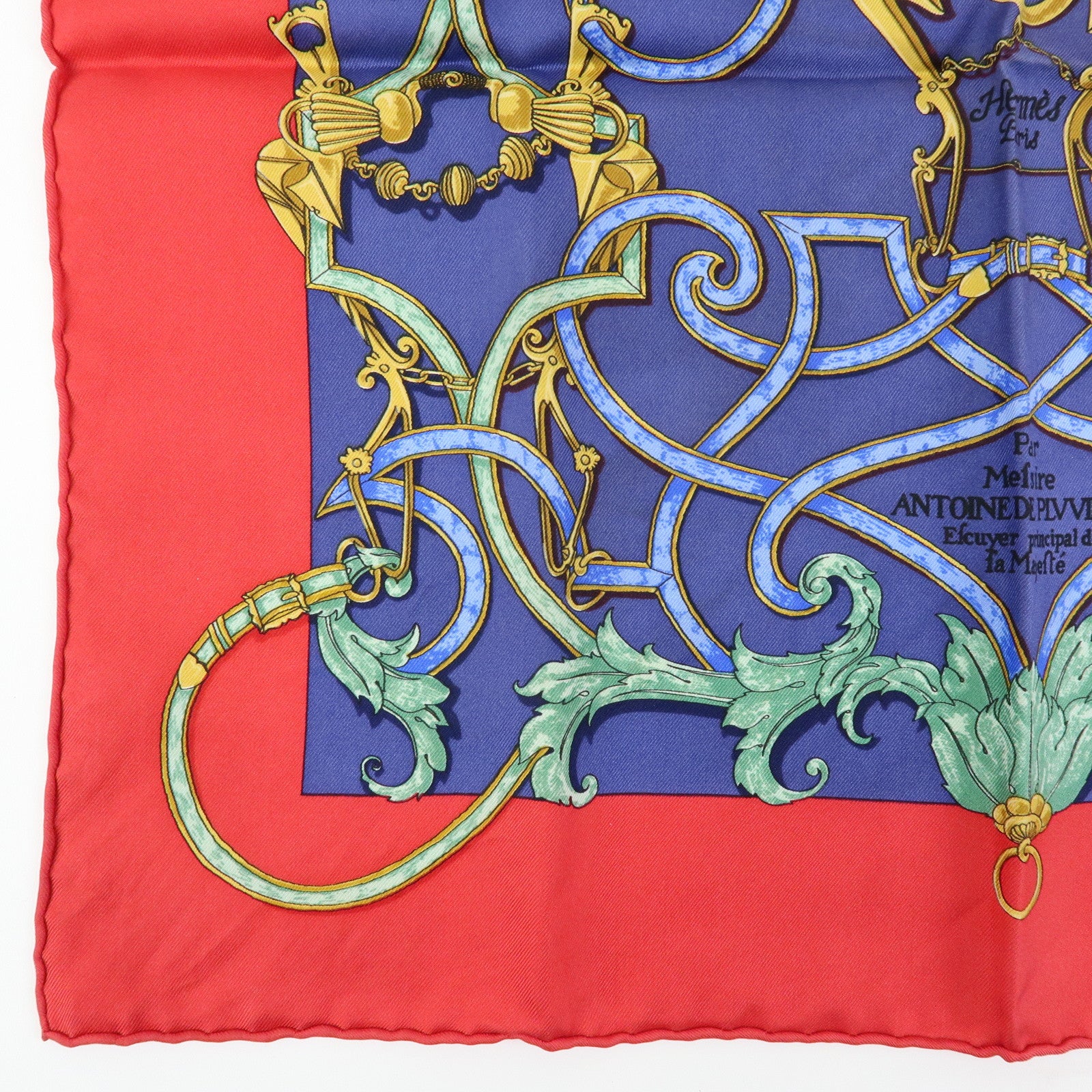 HERMES Carre 45 Silk 100% Scarf L'INSTRVCTION DV ROY Red Navy
