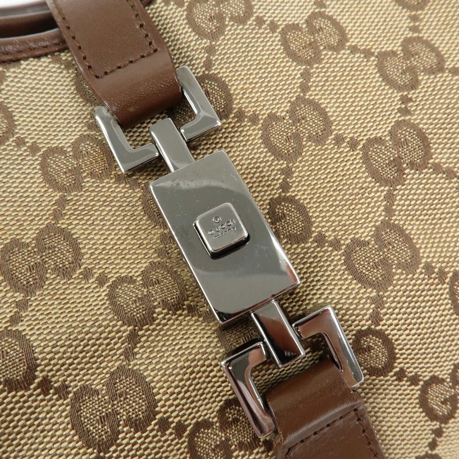 GUCCI Jackie GG Canvas Leather Shoulder Bag Beige Brown 002.1067