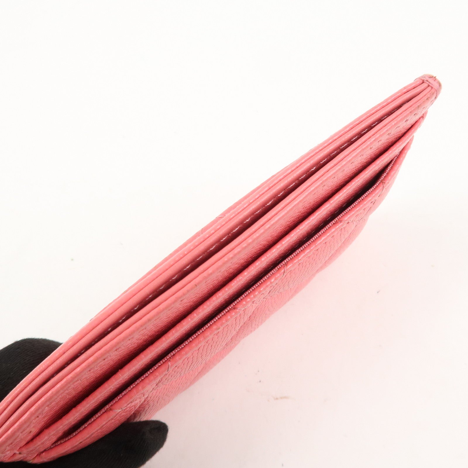 CHANEL COCO Mark Matelasse Caviarskin Card Case Pink