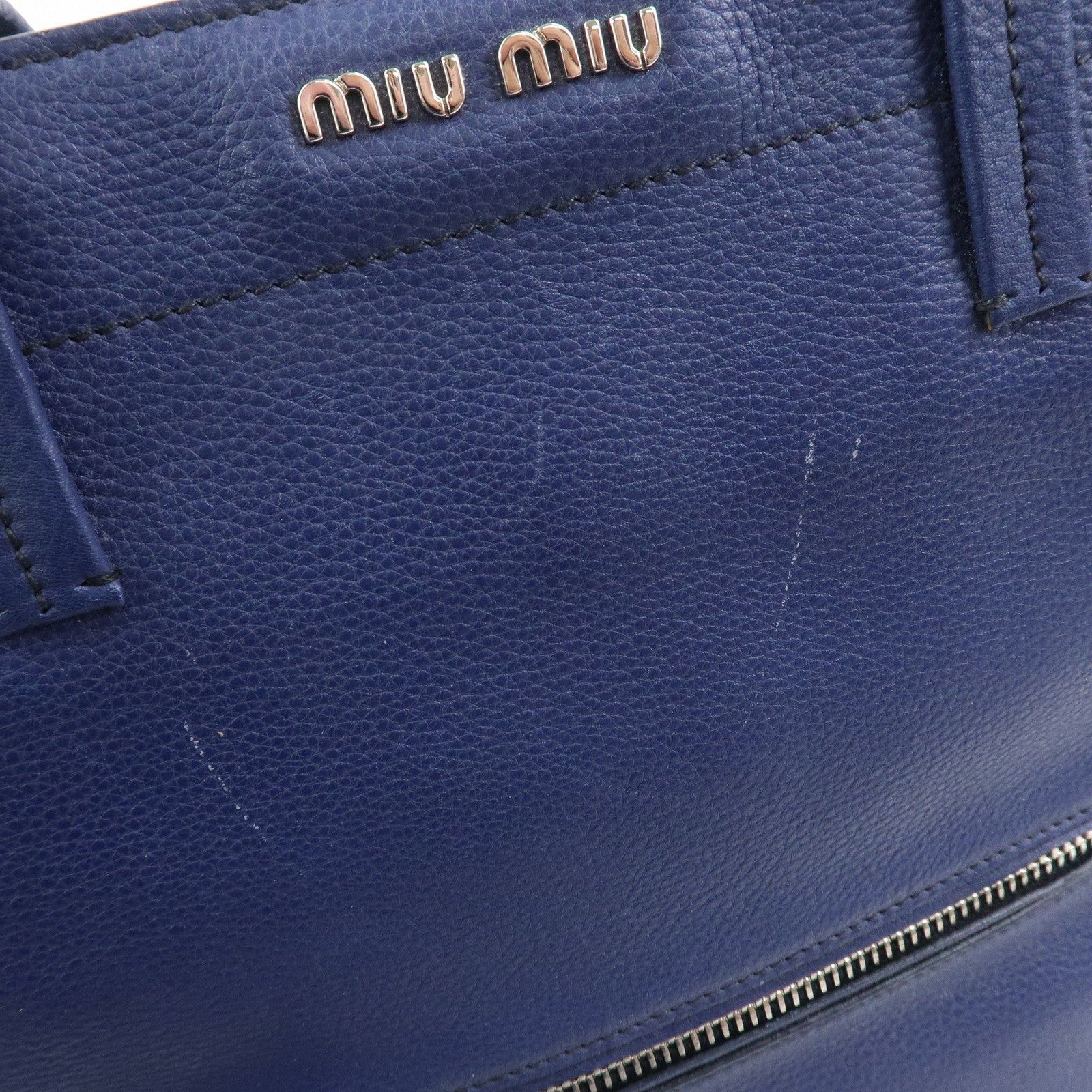 MIU MIU Logo Madras Leather Tote Bag Shoulder Bag Hand Bag Blue