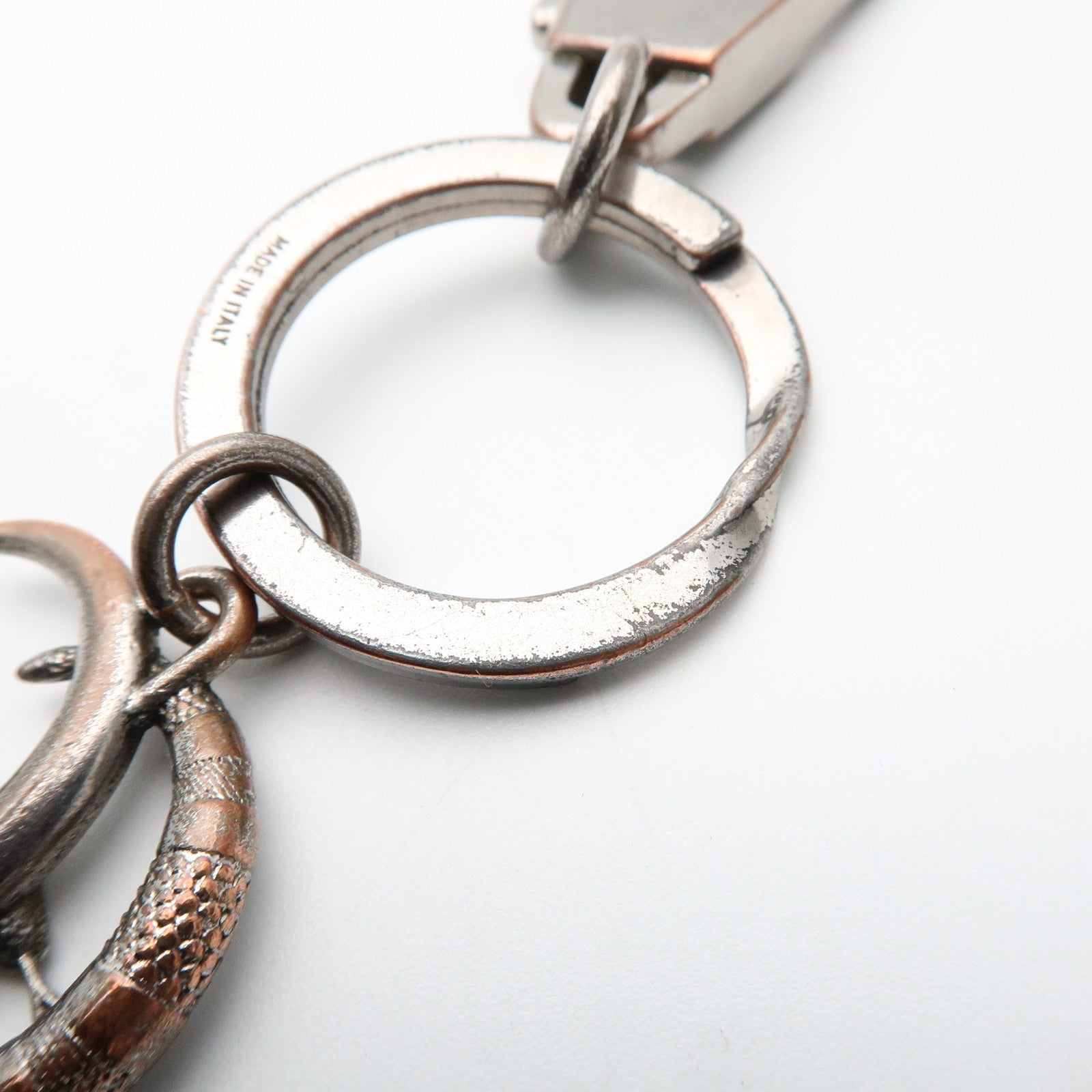 GUCCI Snake Double G Metal Bag Charm Key Holder Silver 325355