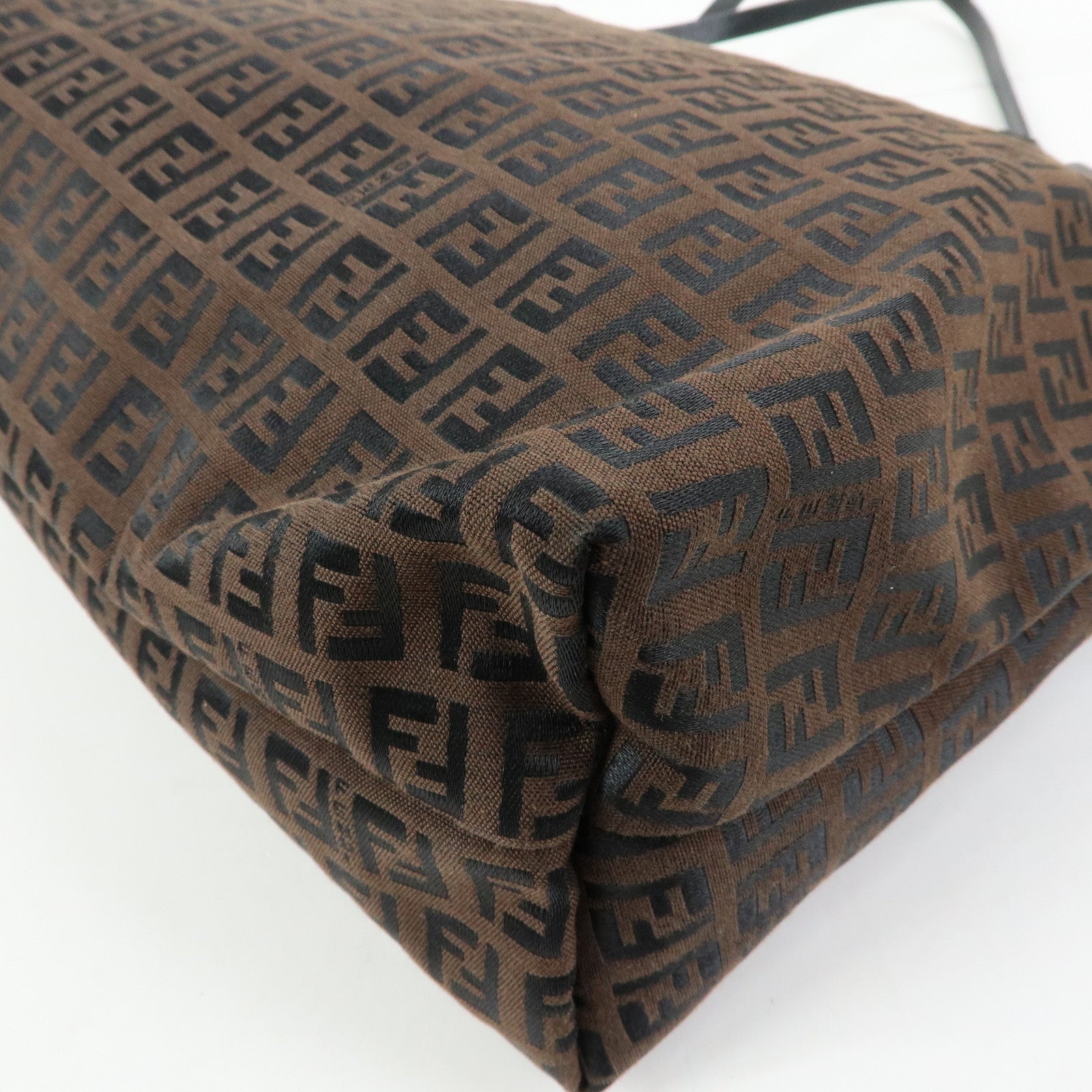 FENDI Zucchino Canvas Leather Tote Bag Shoulder Bag Brown 8BH023