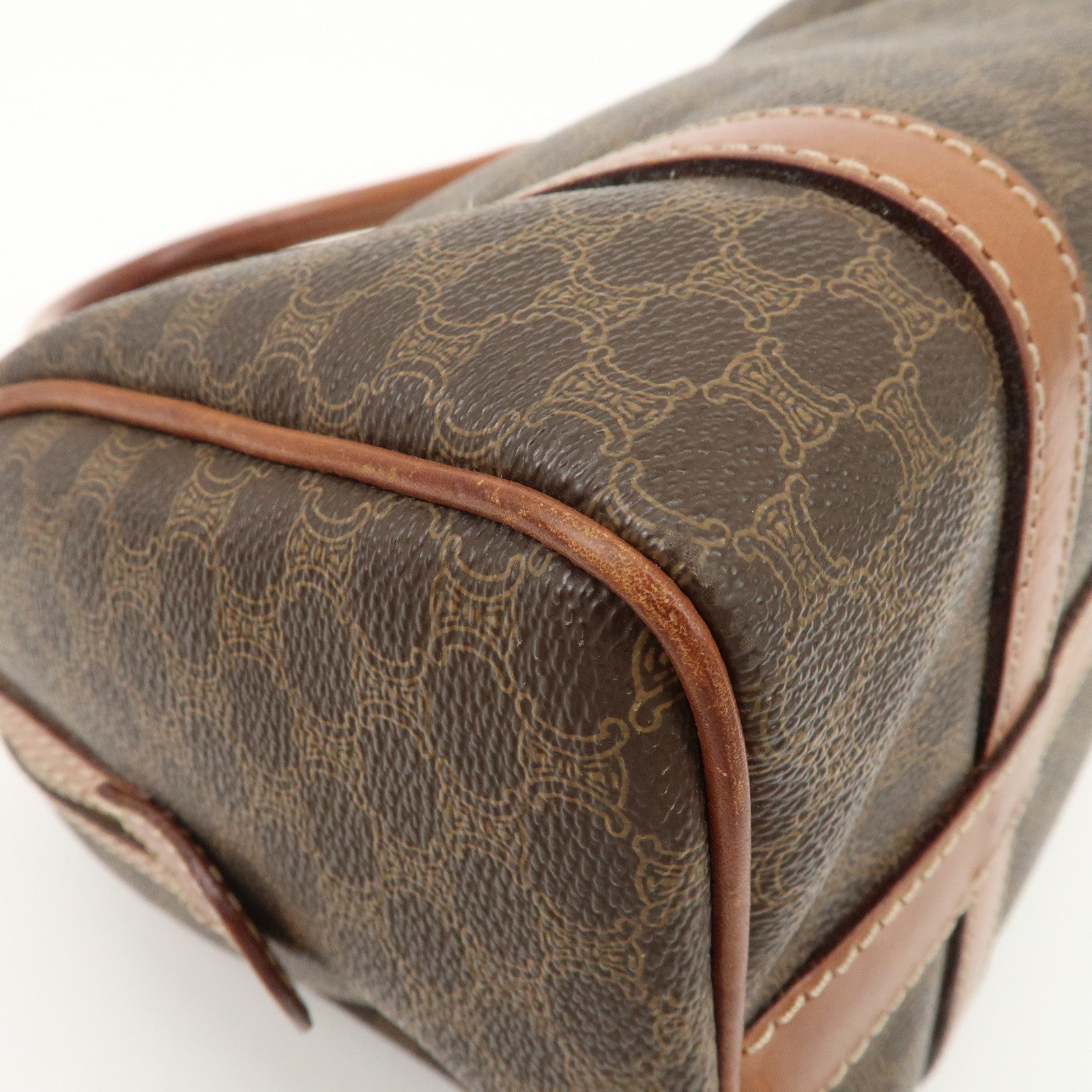 CELINE Macadam PVC Leather Boston Bag Brown Gold HDW