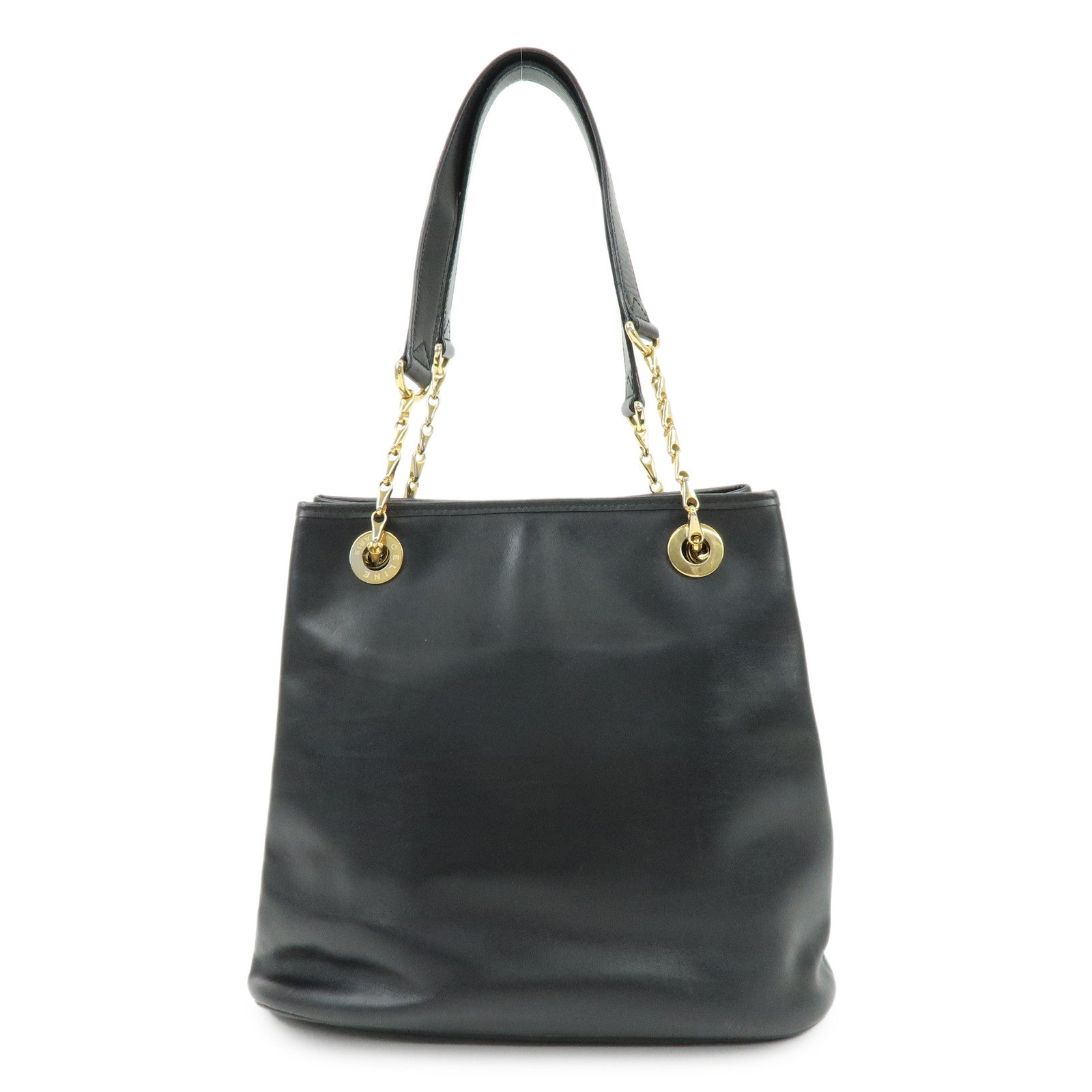 CELINE Leather Tote Bag Chain Shoulder Bag Black
