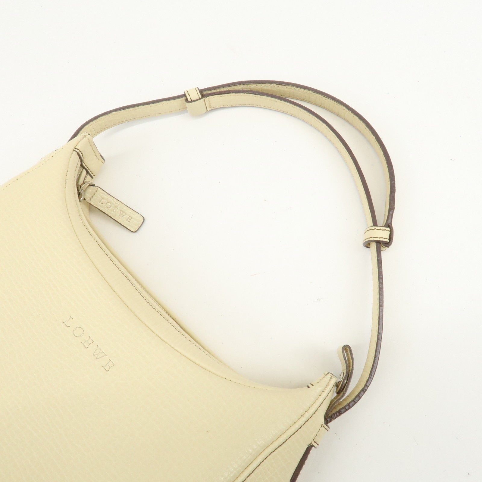 LOEWE Embossed Leather Shoulder Bag Hand Bag Ivory