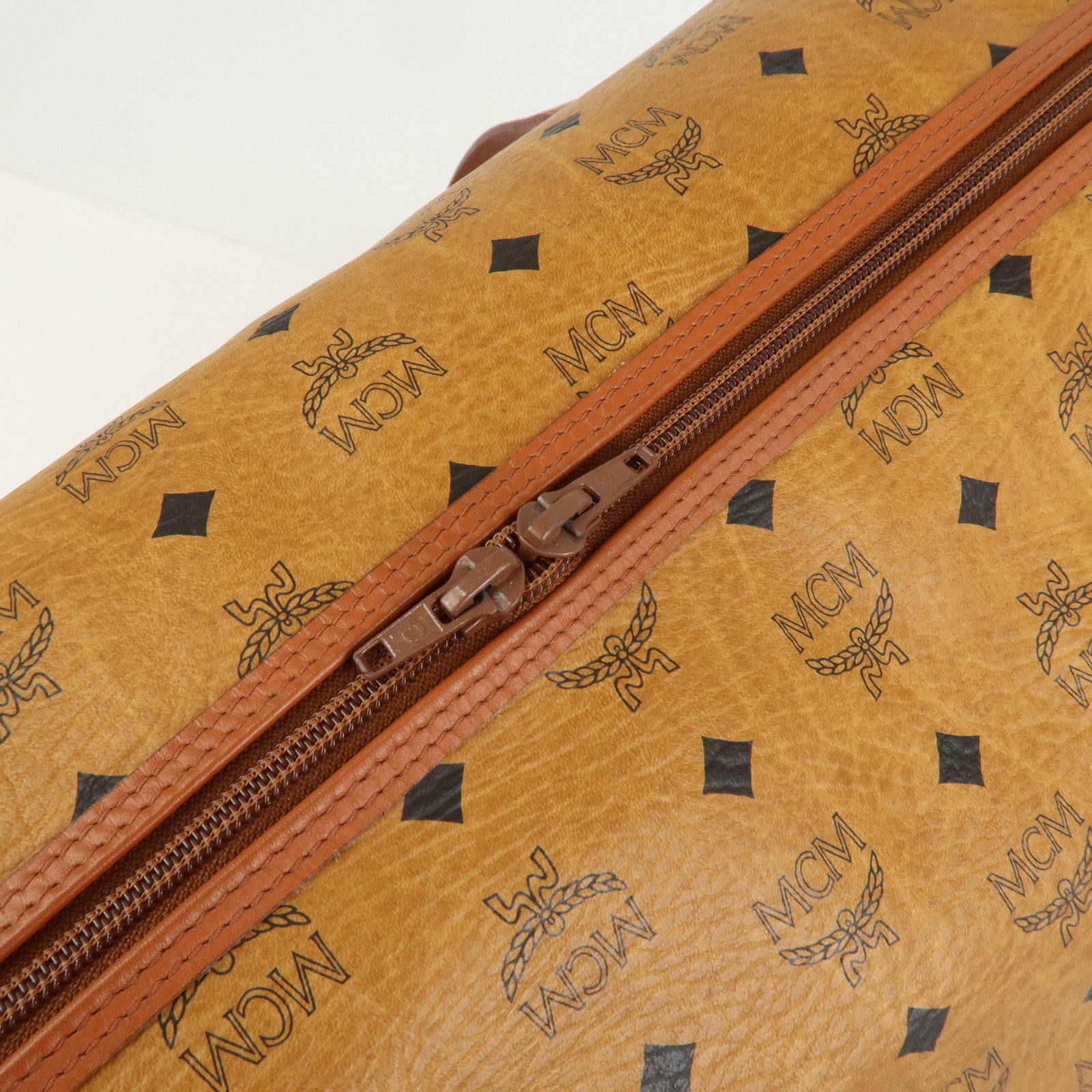 MCM Visetos Leather Boston Bag Shoulder Bag Brown