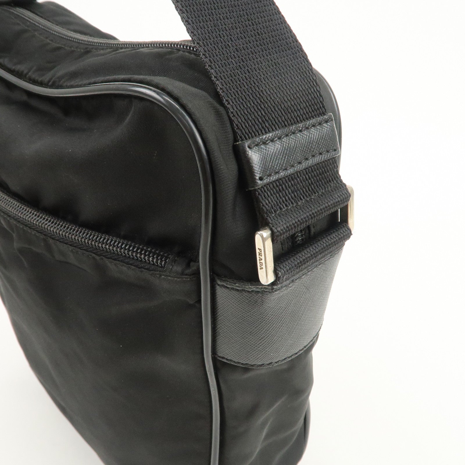 PRADA Logo Nylon Leather Shoulder Bag Crossbody Bag Black BT0421