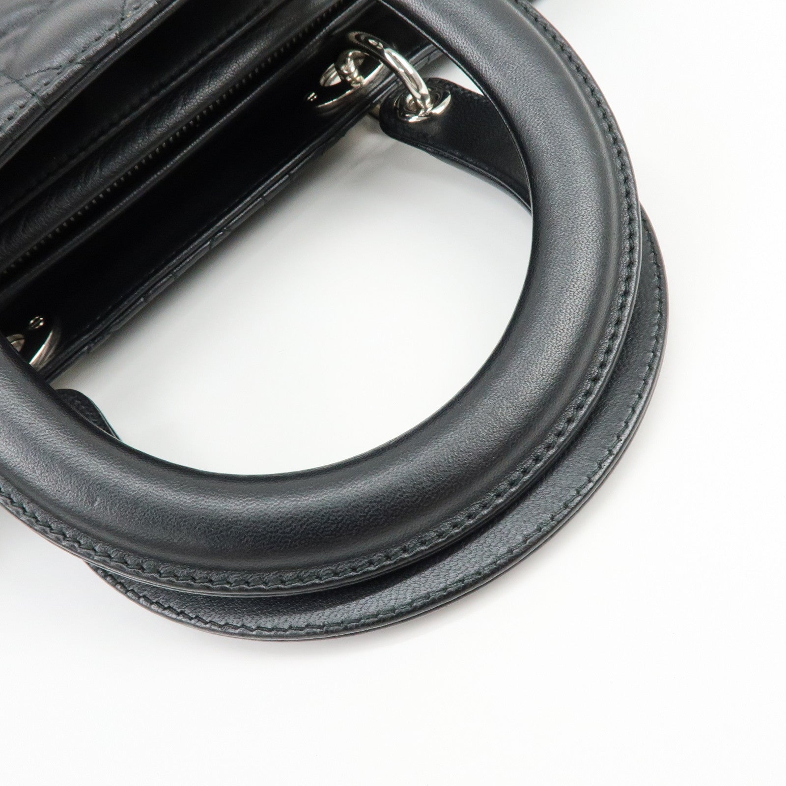 Christian Dior Cannage Large Lamb Skin 2Way Bag Hand Bag Black