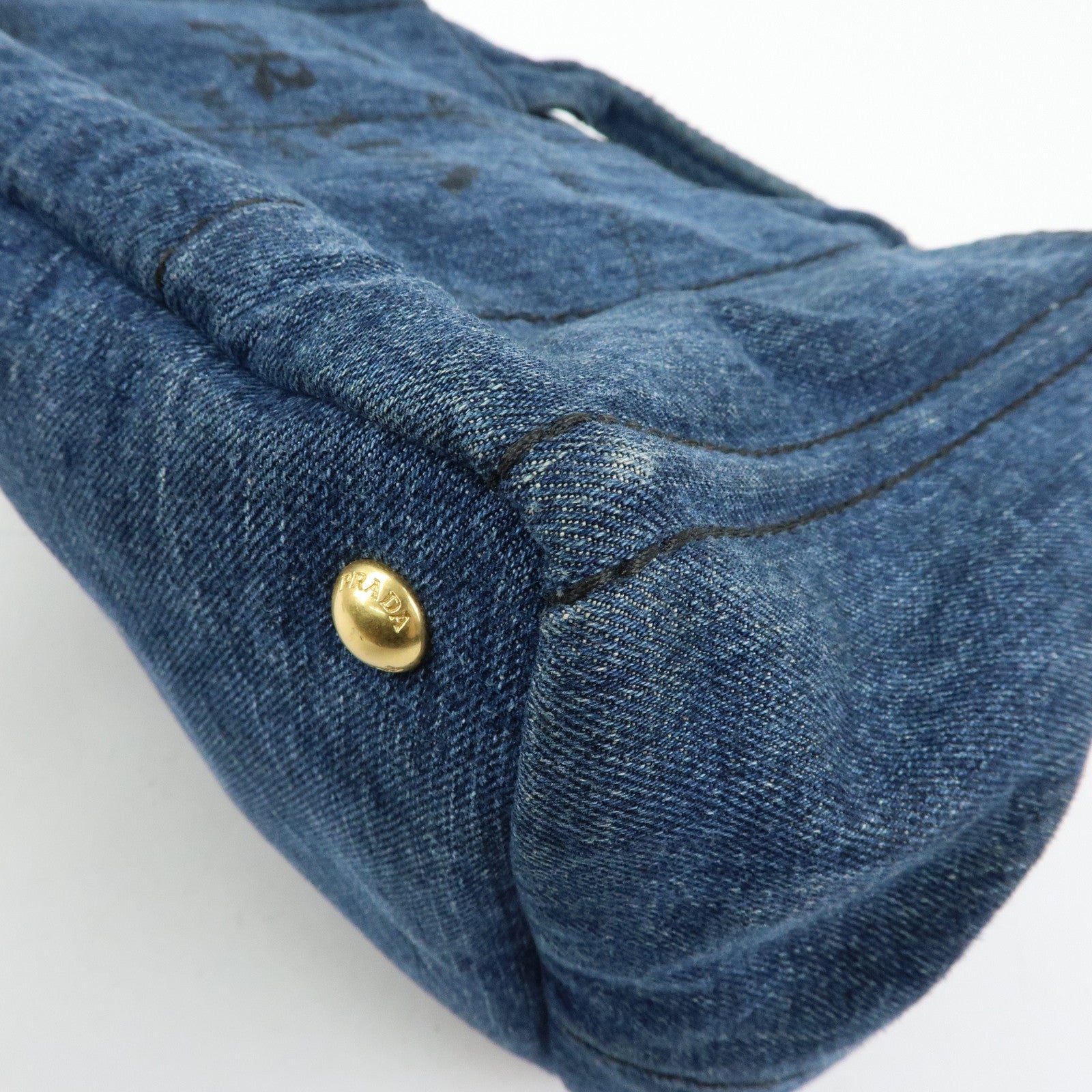 PRADA Triangle Logto Canapa Denim Tote Bag Hand Bag Blue B1877B
