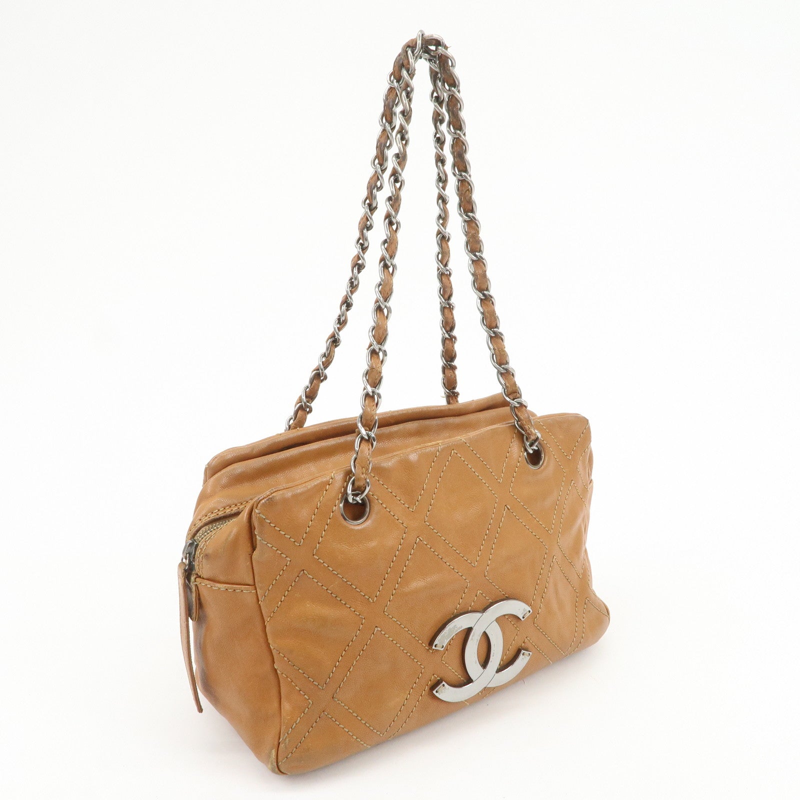 CHANEL COCO Mark Calf Leather Chain Shoulder Bag Hand Bag Brown