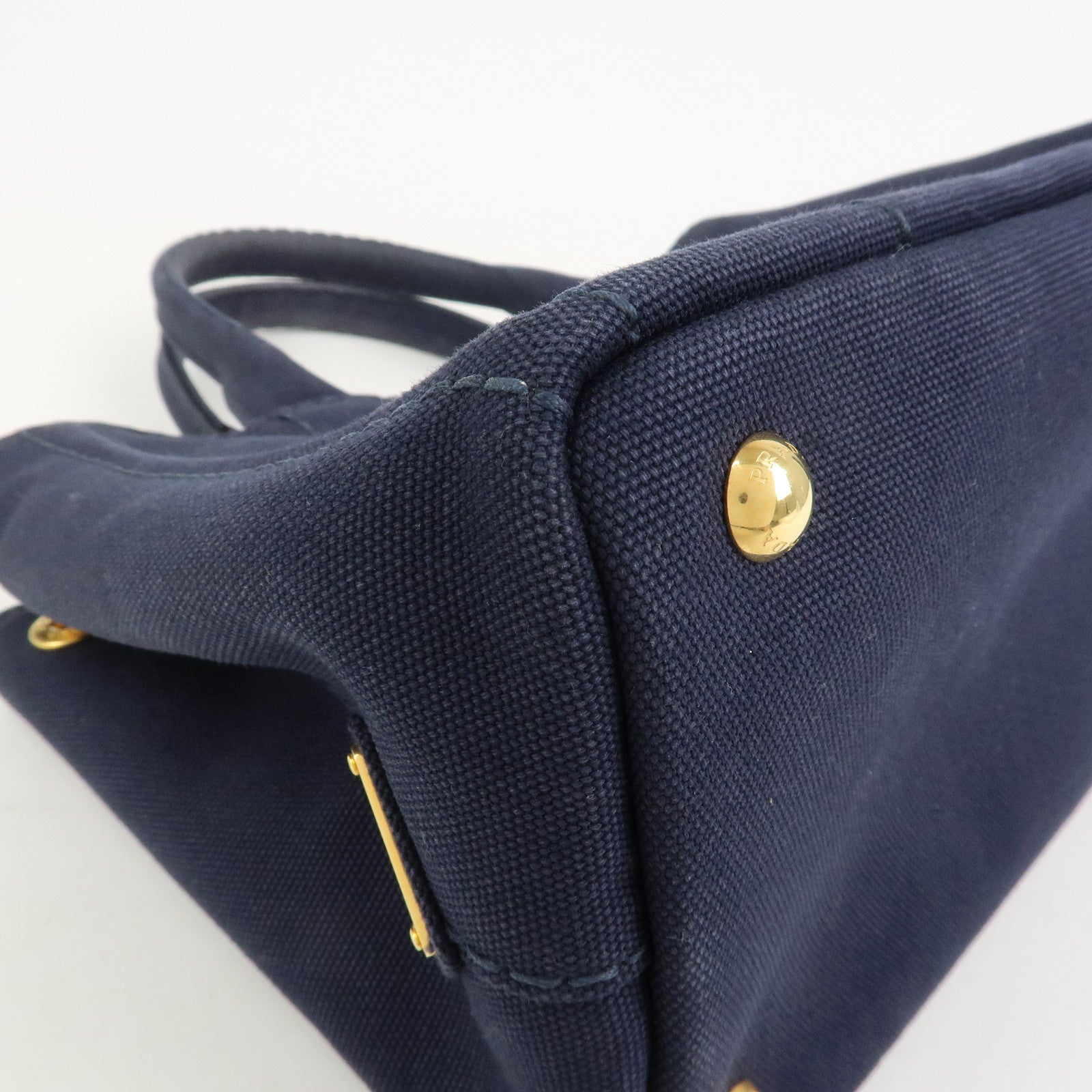 PRADA Logo Canapa Mini Canvas 2Way Bag Hand Bag Navy 1BG439