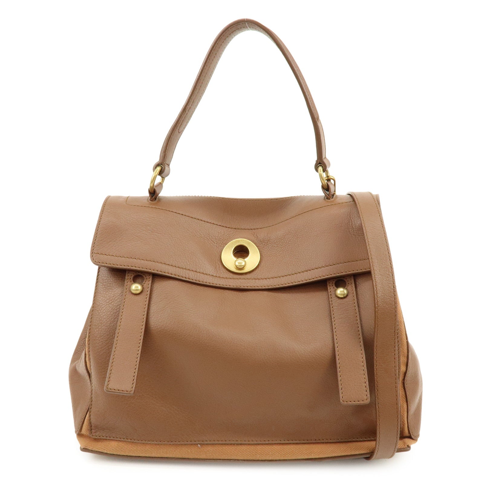 SAINT LAURENT PARIS Muse Two Leather Canvas 2WAY Bag Brown 229680