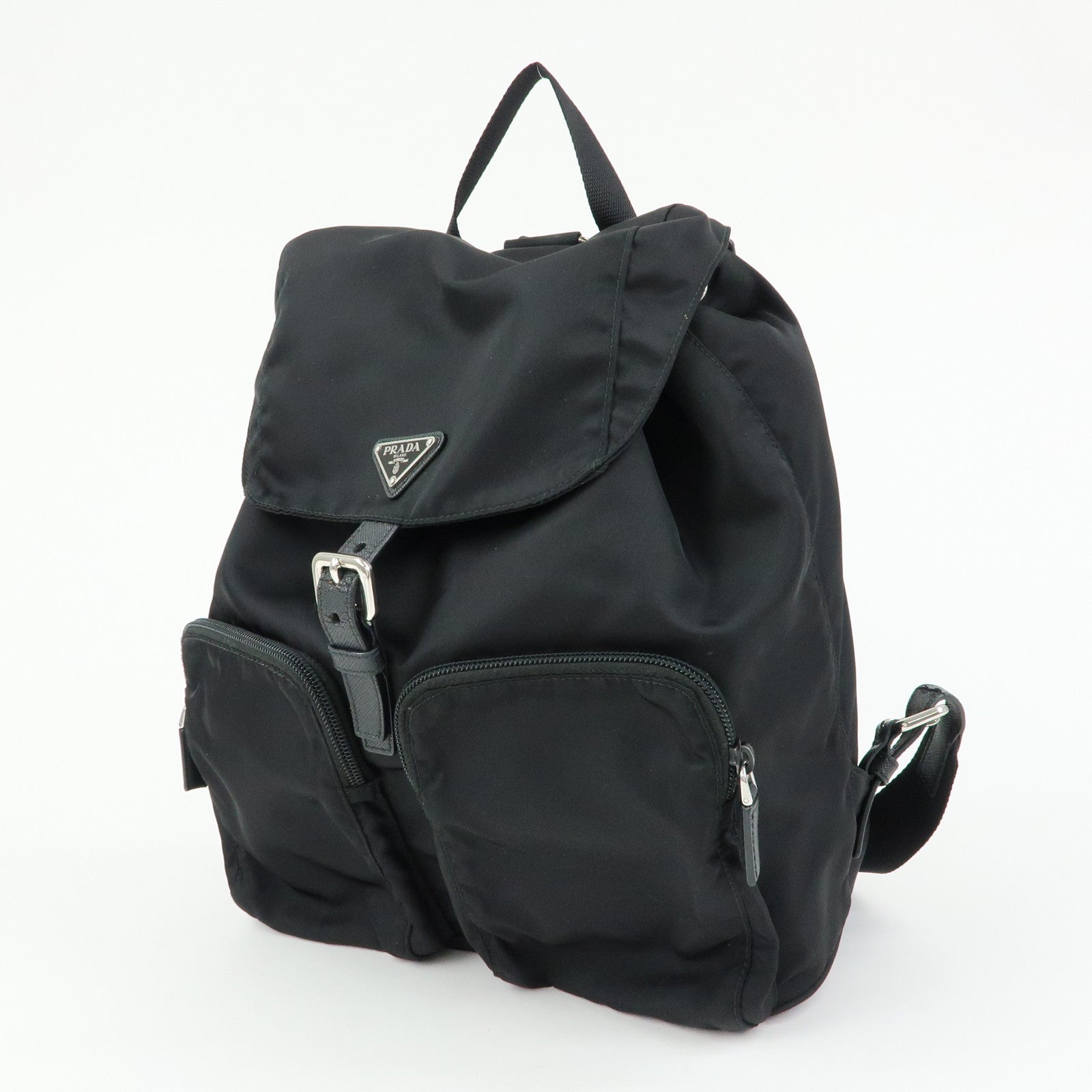 PRADA Triangle Logo Nylon Leather Backpack Rucksack Black 1BZ005