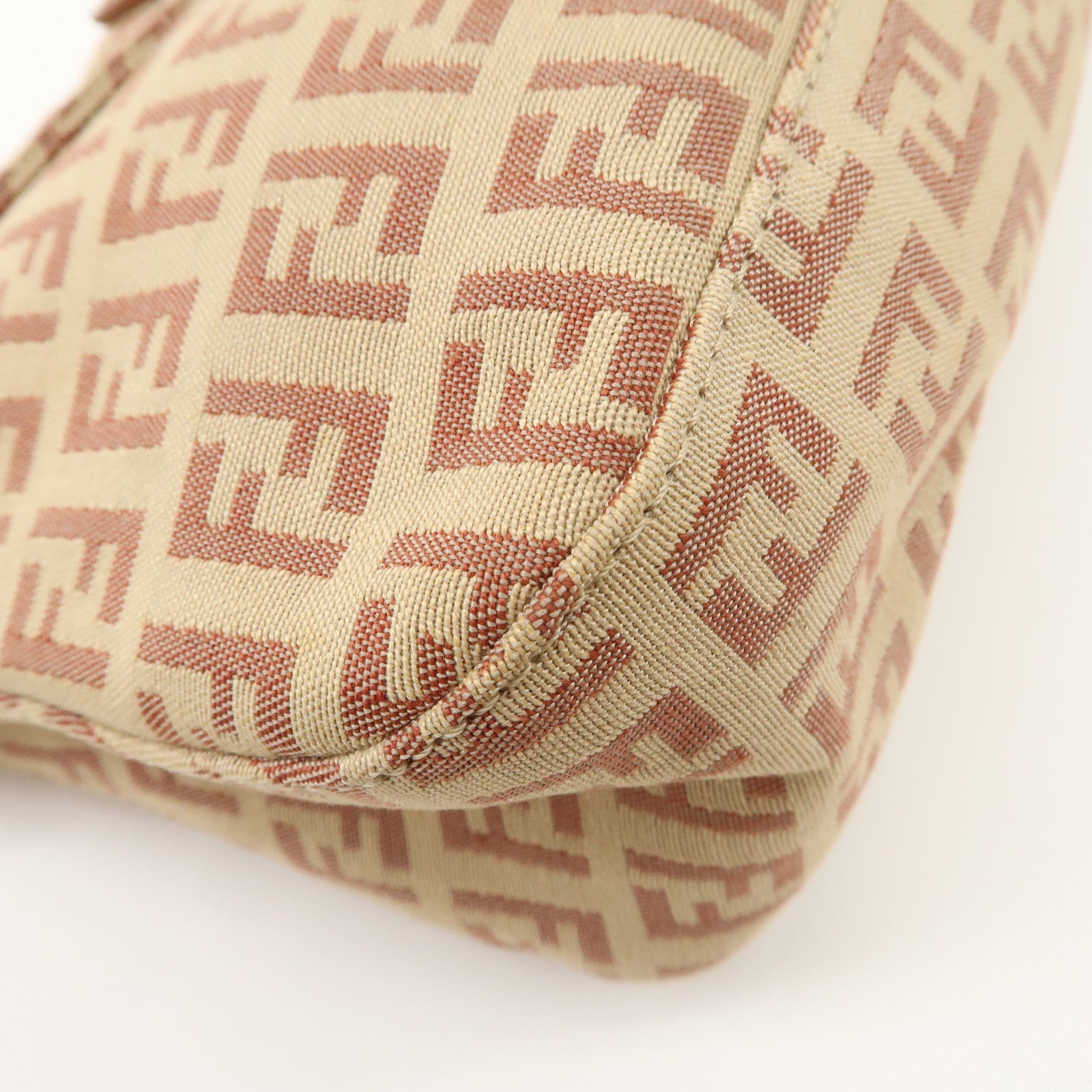 FENDI Mamma Baguette Zucchino Canvas Leather Pink Beige 8BR003 Used