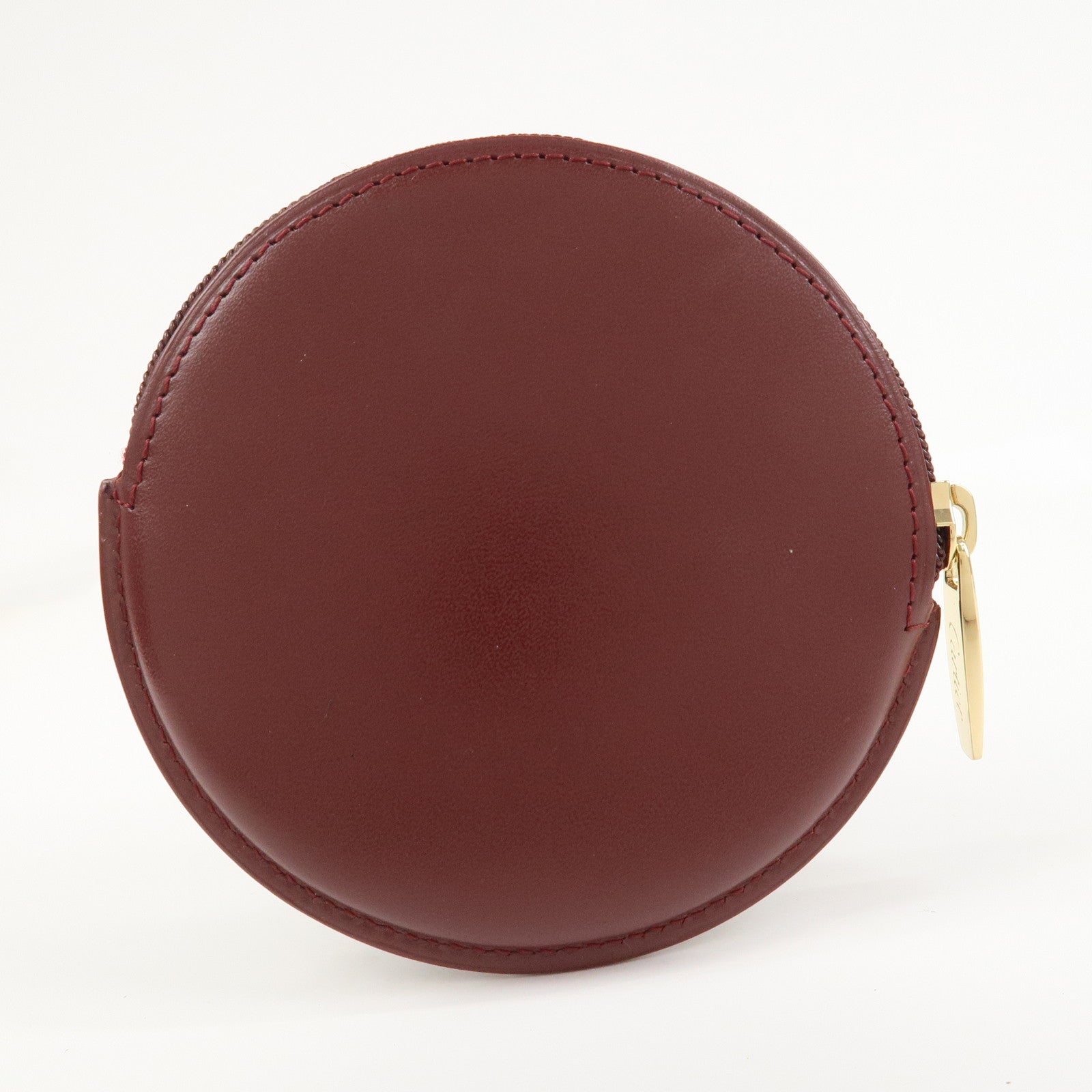 Cartier Must Line Leather Coin Case Coin Purse Wine Red