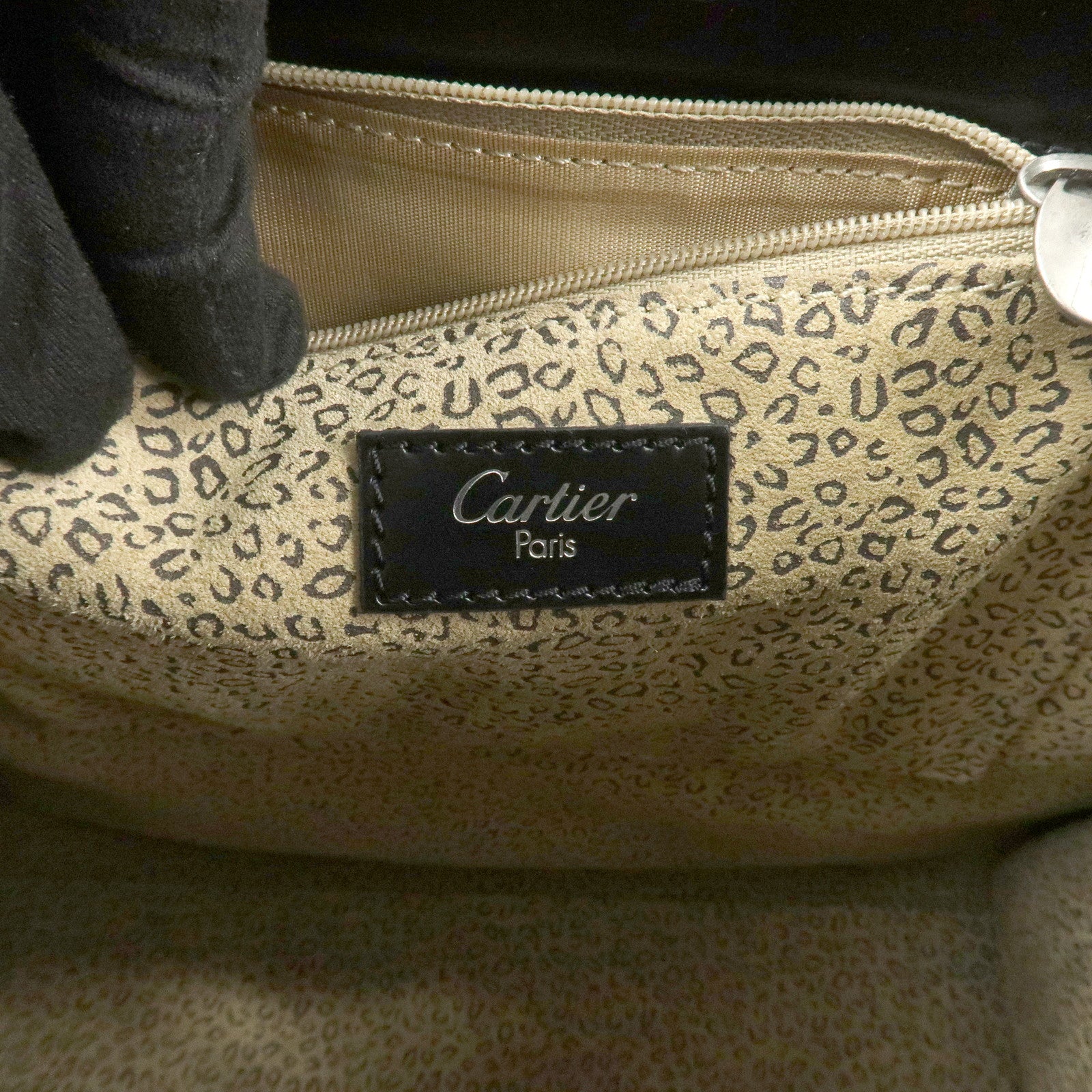 Cartier Leather Shoulder Bag Tote bag Black Silver