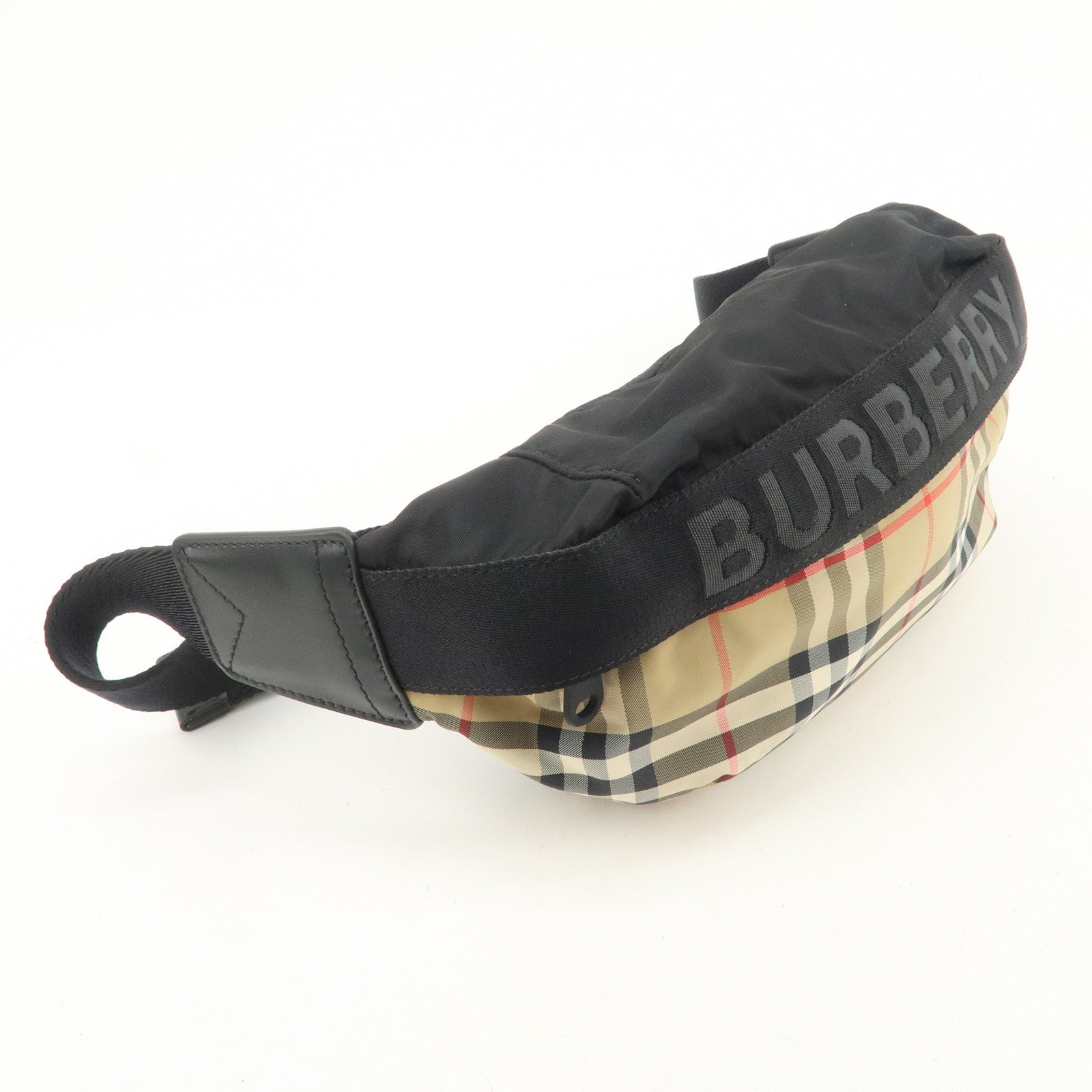BURBERRY Nova Plaid Nylon Waist Bag Crossbody Bag Black Beige