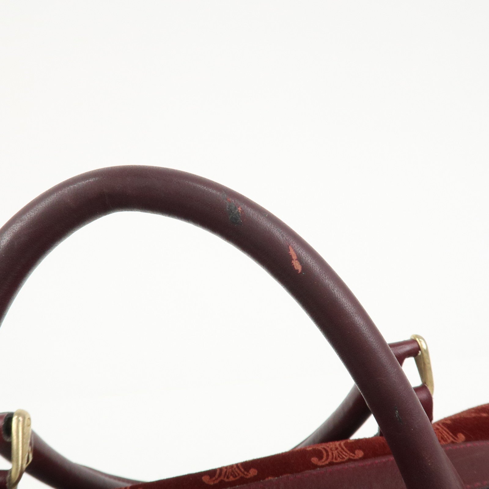 CELINE Macadam Logo Suede Leather Boston Bag Hand Bag Red Brown