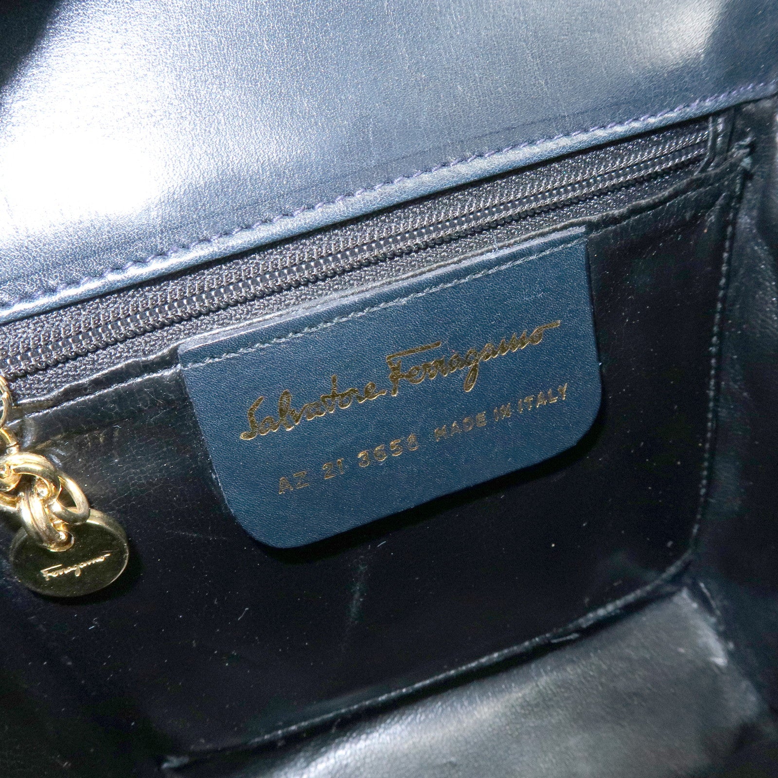 Ferragamo Gancini Leather Shoulder Bag Crossbody Bag Navy