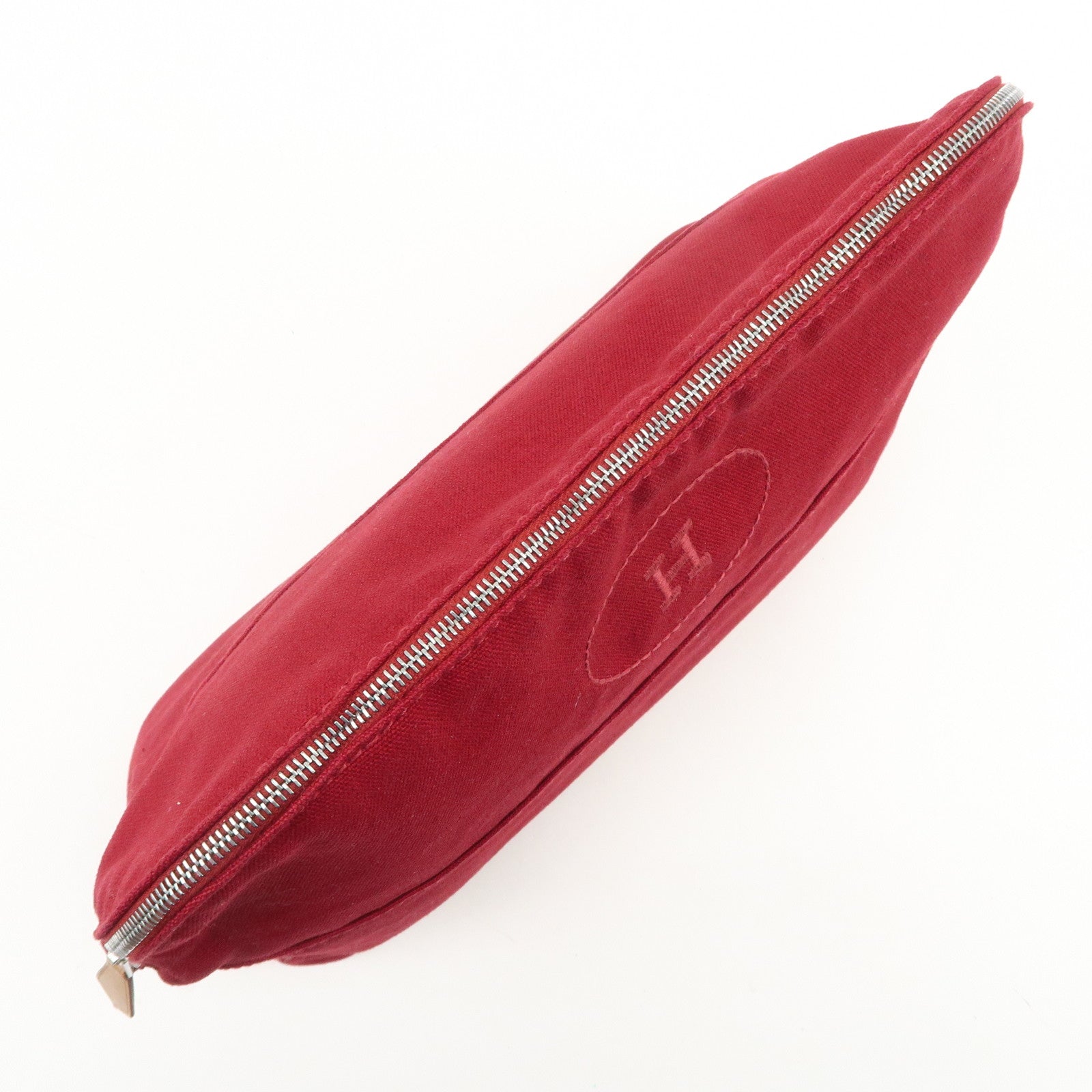 HERMES Canvas Bolide Pouch GM Cosmetic Pouch Makeup Bag Wine Red