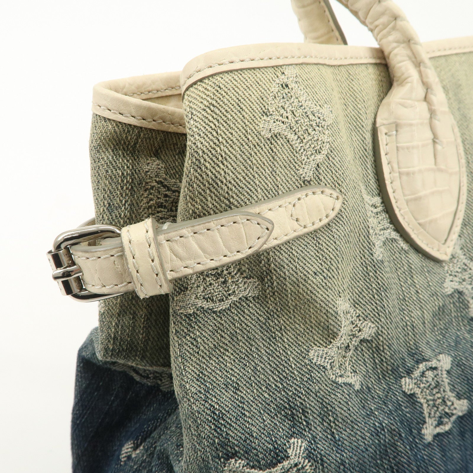 CELINE Macadam Denim Leather Tote Bag Indigo Blue Ivory