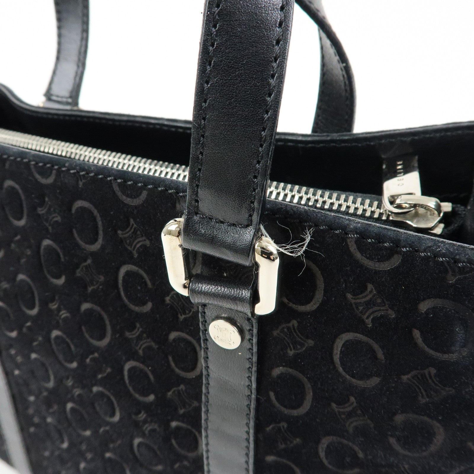 CELINE C Macadam Suede Leather Tote Bag Hand Bag Black