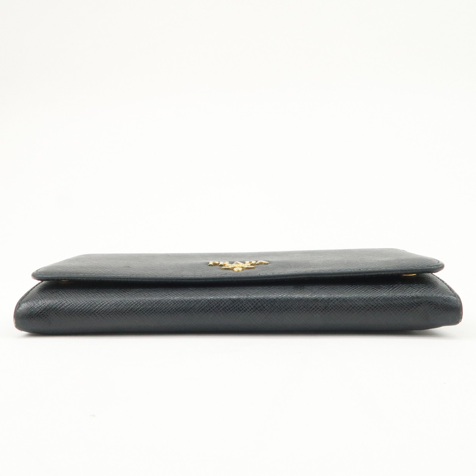 PRADA Saffiano Leather Flap Bi-Fold Long Wallet Black 1MH132