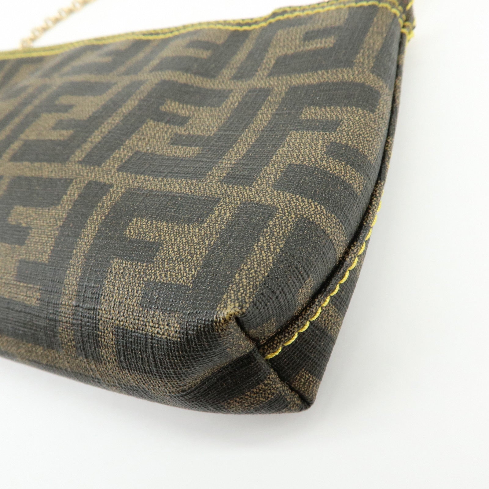 FENDI Zucca Print PVC Chain Accessory Pouch Brown Yellow 8BR592