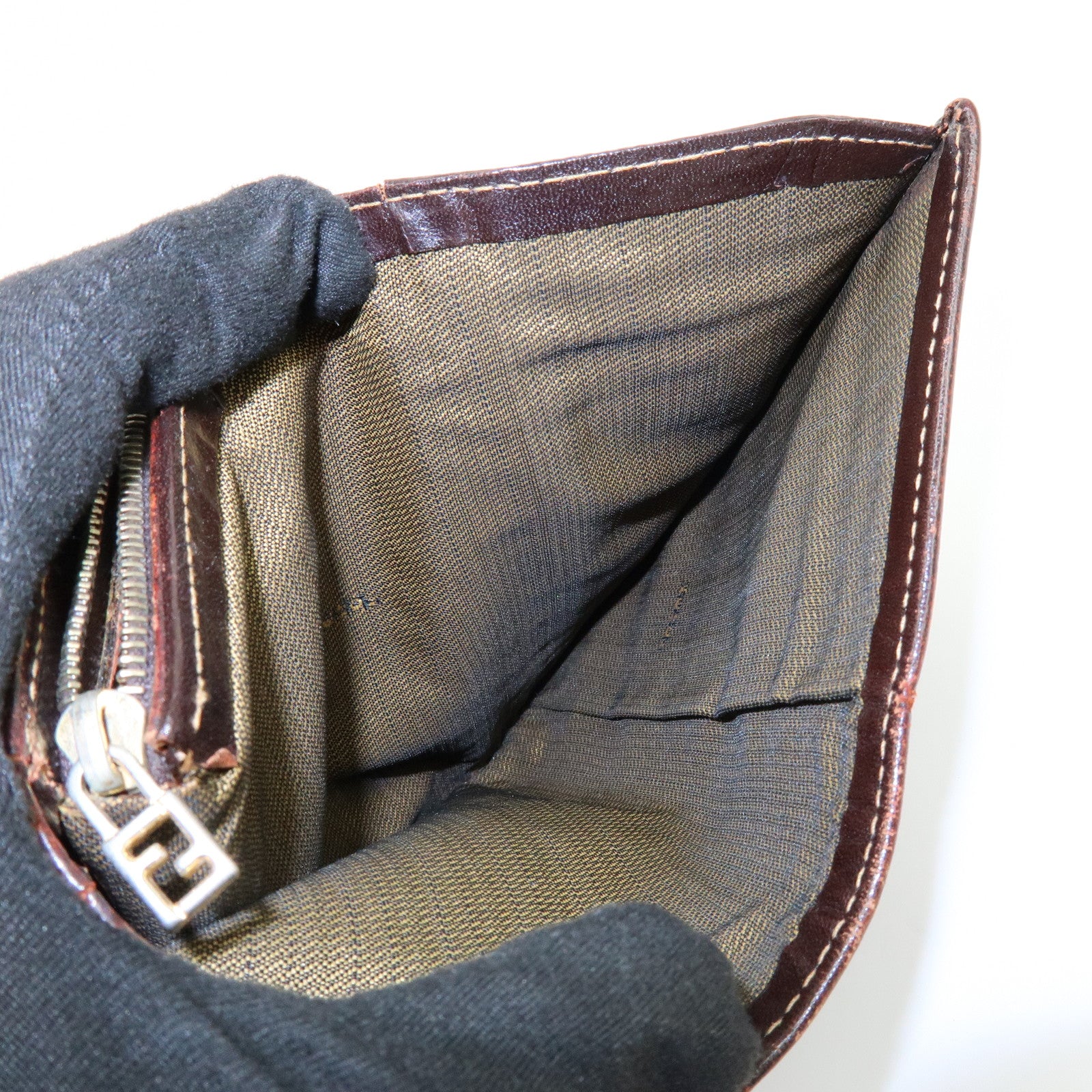 FENDI Zucca Canvas Leather Bi-fold Compact Wallet Brown 31052