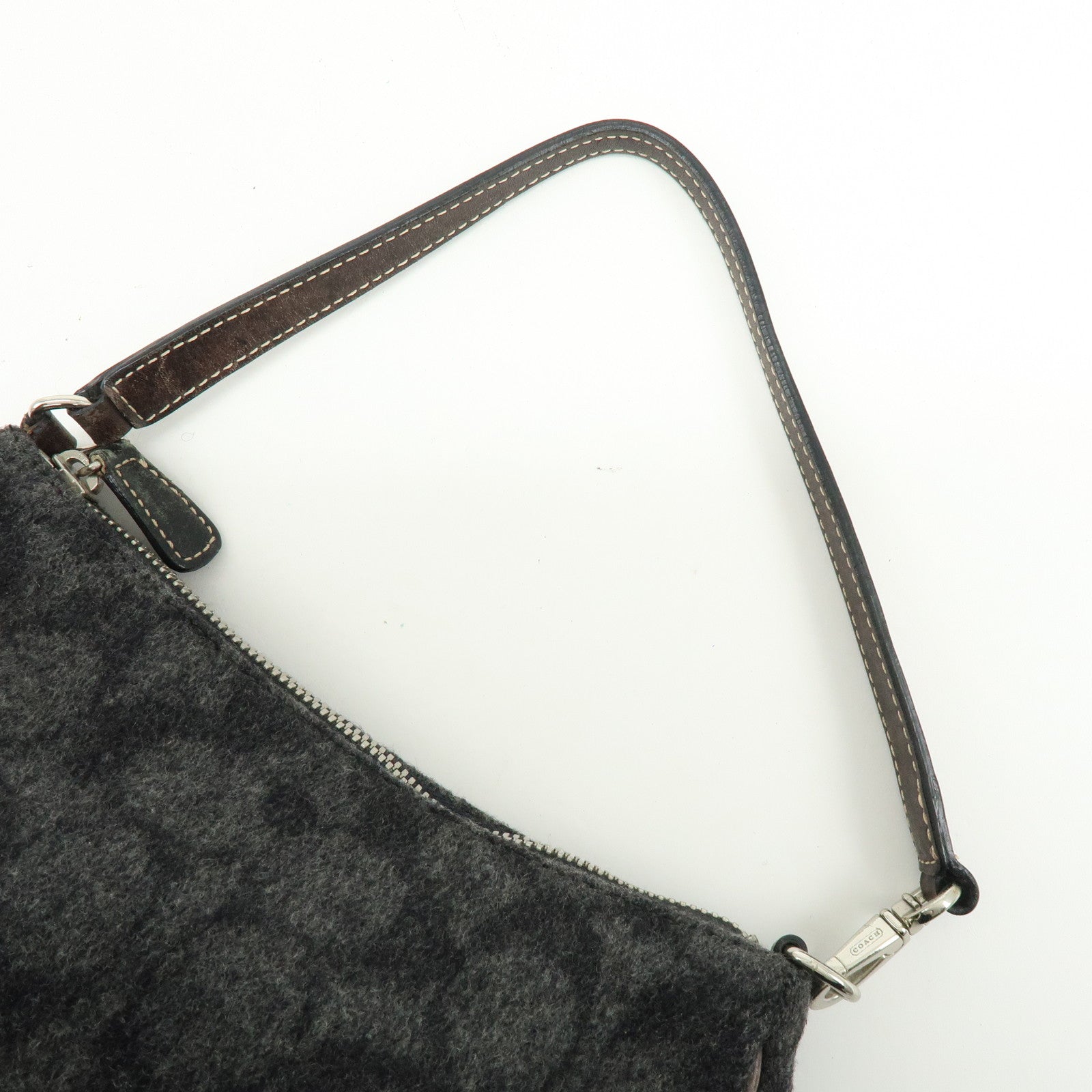 COACH Set of 2 Wool Leather Shoulder Bag Hand Bag Gray Brown