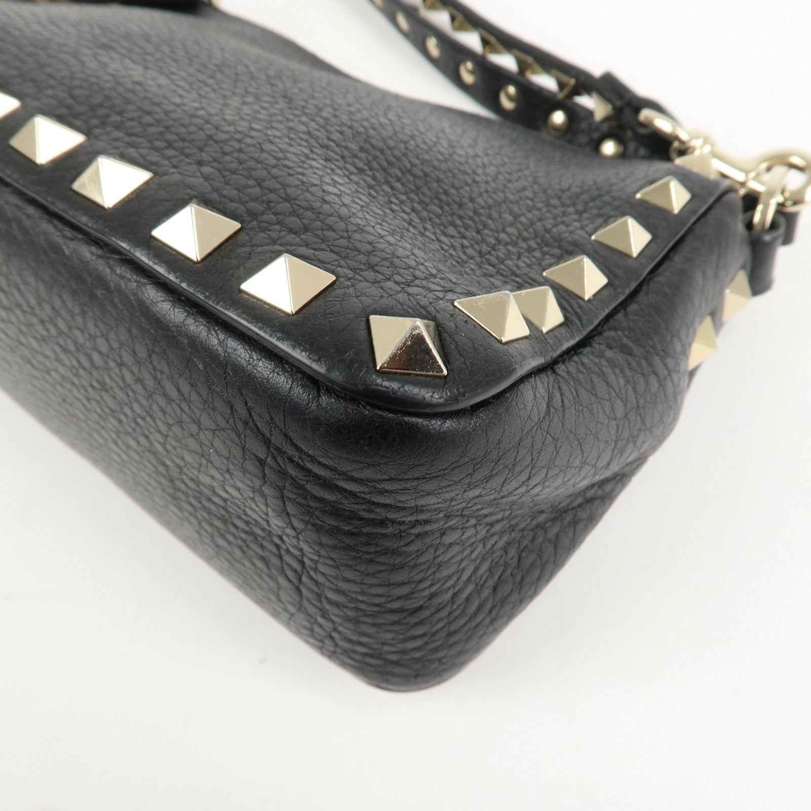 VALENTINO Rock Studs Grained Calf Leather 2Way Shoulder Bag Black