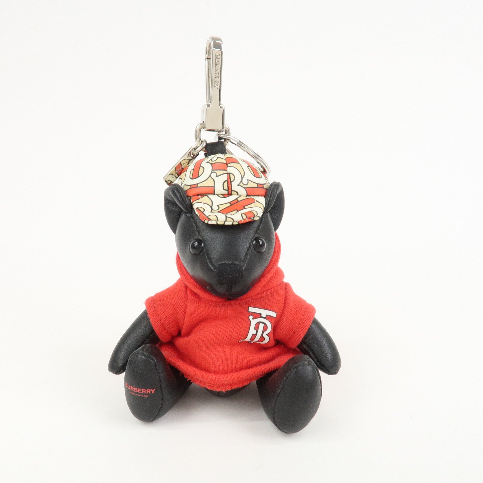 BURBERRY Thomas Bear Leather Bag Charm Key Holder Black Red