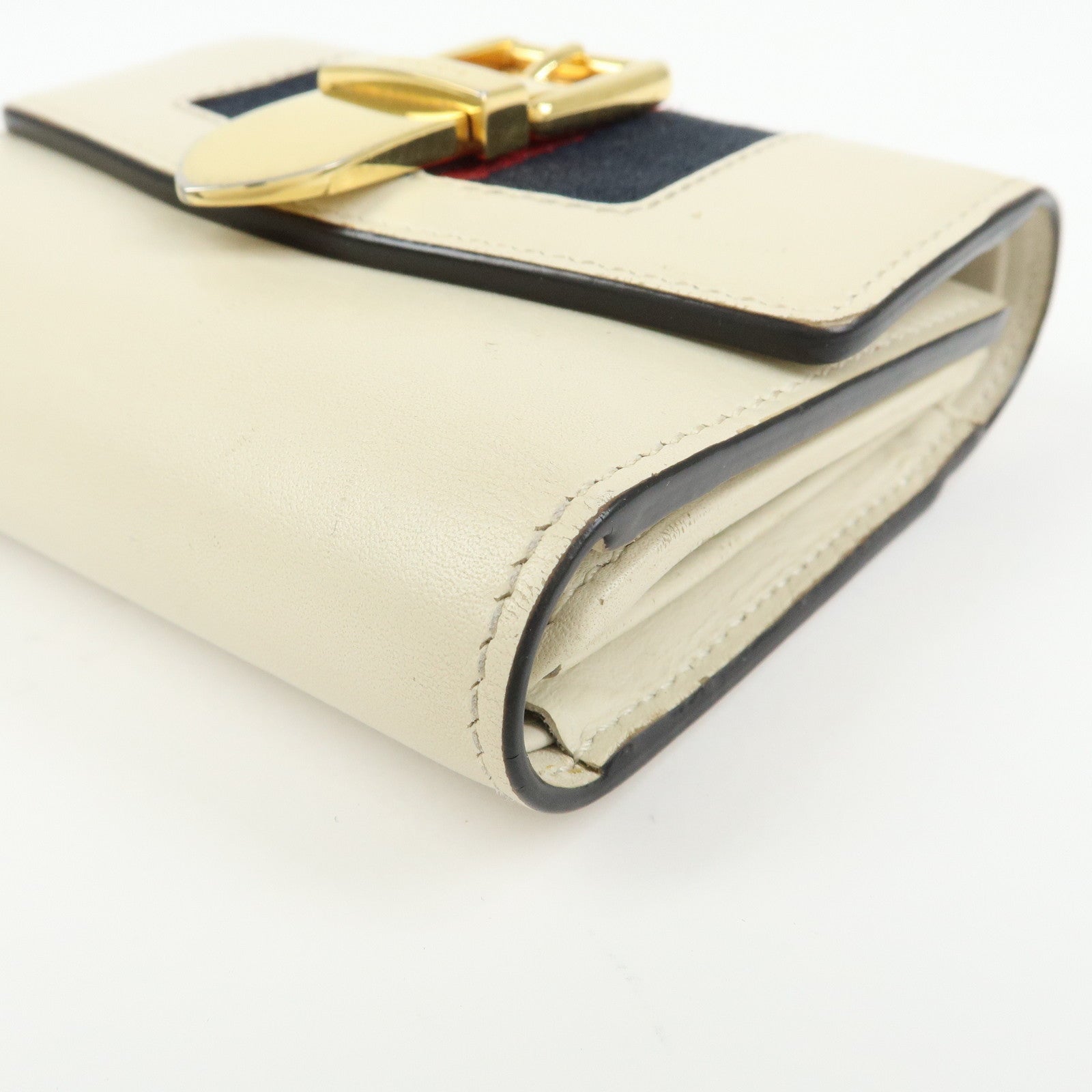 GUCCI Sherry Silvie Leather Tri-fold Compact Wallet Ivory 476081