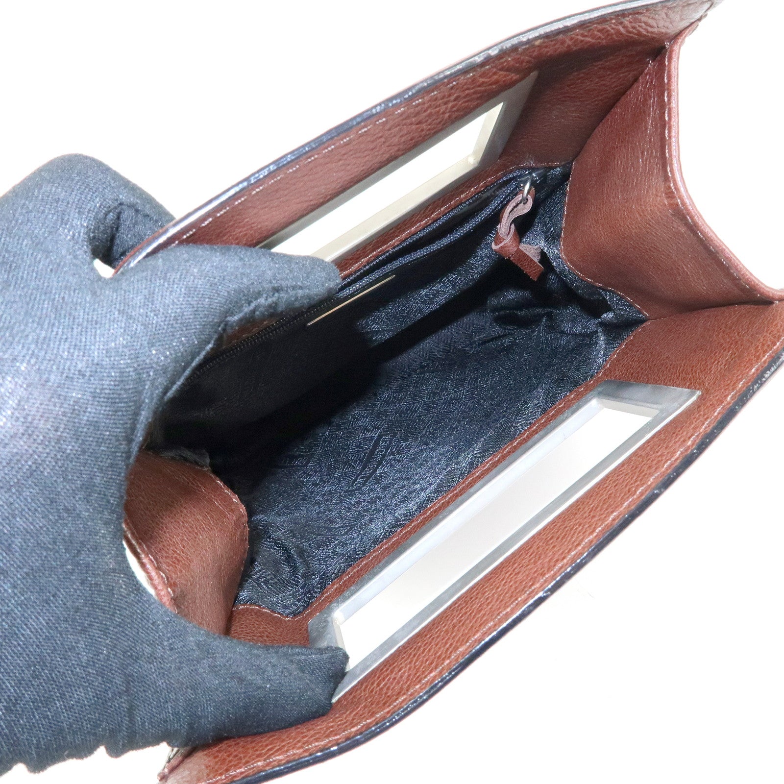 BOTTEGA VENETA Leather Square Hand Bag Brown