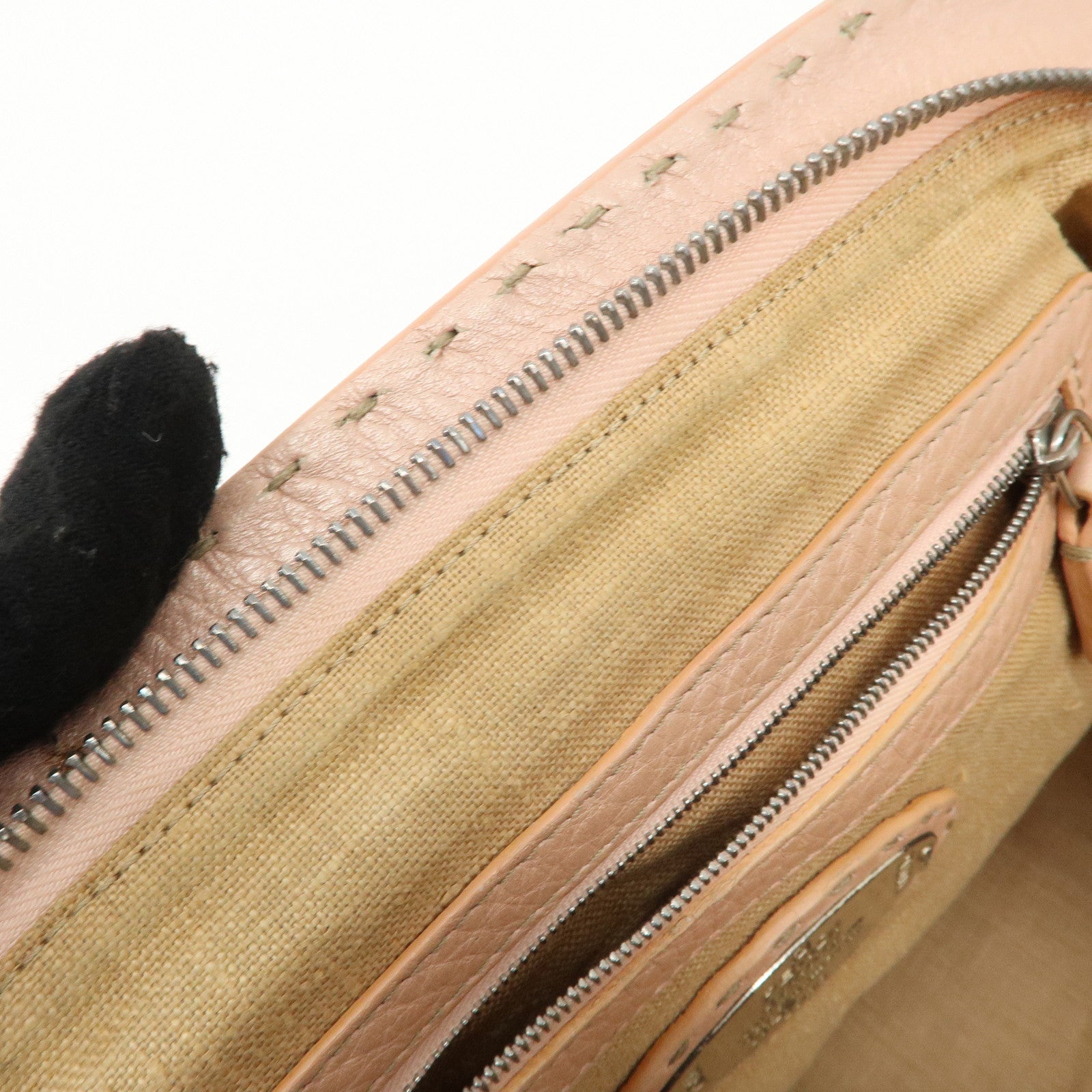 FENDI Selleria Leather Boston Bag Hand Bag Pink 8BN127 Used