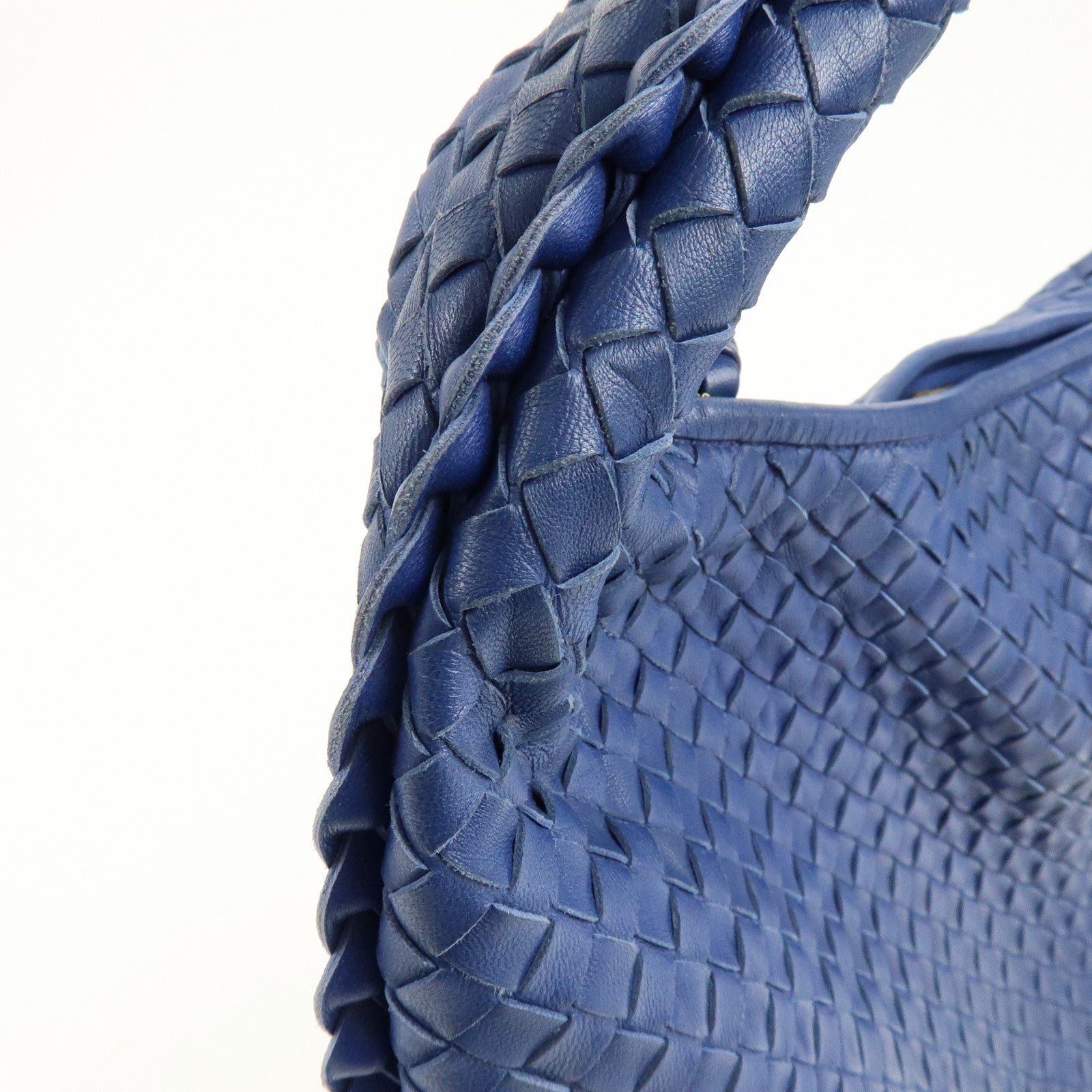 BOTTEGA VENETA Hobo Intrecciato Leather Shoulder Bag Blue 115654