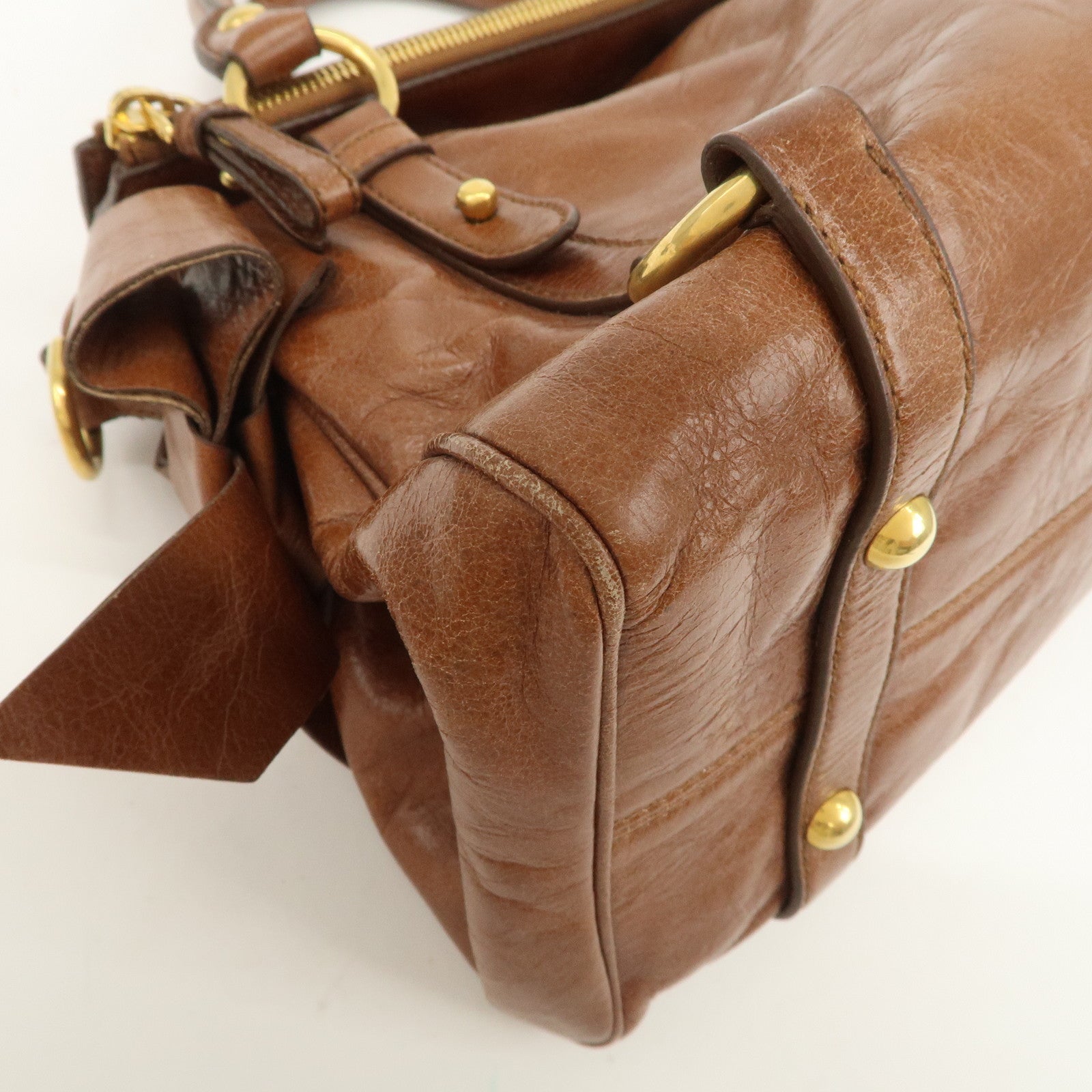 MIU MIU Logo Leather 2Way Bag Hand Bag Shoulder Bag Brown RT0438