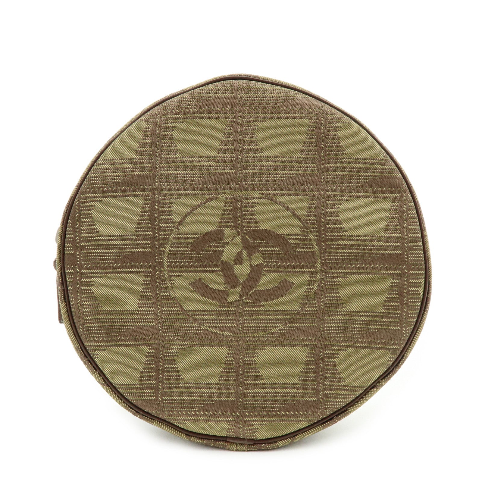 CHANEL New Travel Line COCO Mark Canvas Cosmetic Pouch Khaki Brown