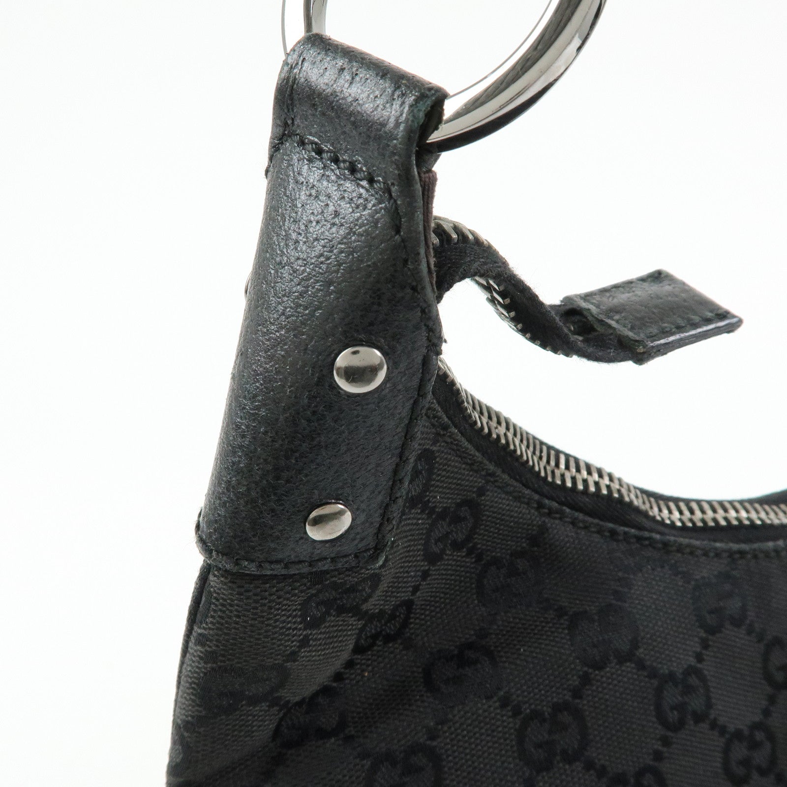 GUCCI GG Canvas Leather Shoulder Bag Hand Bag Black 115003