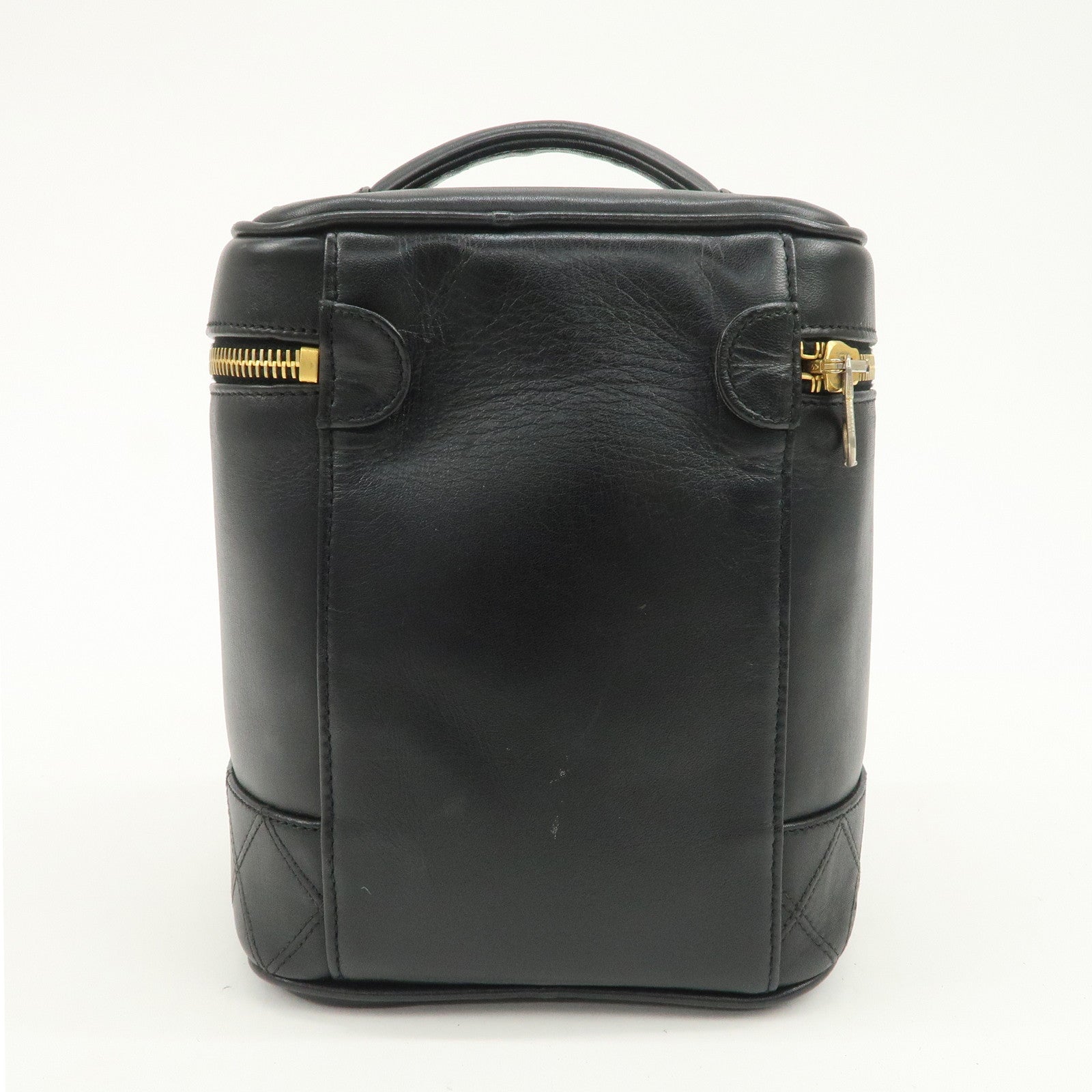 CHANEL Bicolore Lamb Skin Vanity Bag Hand Bag Black A01619
