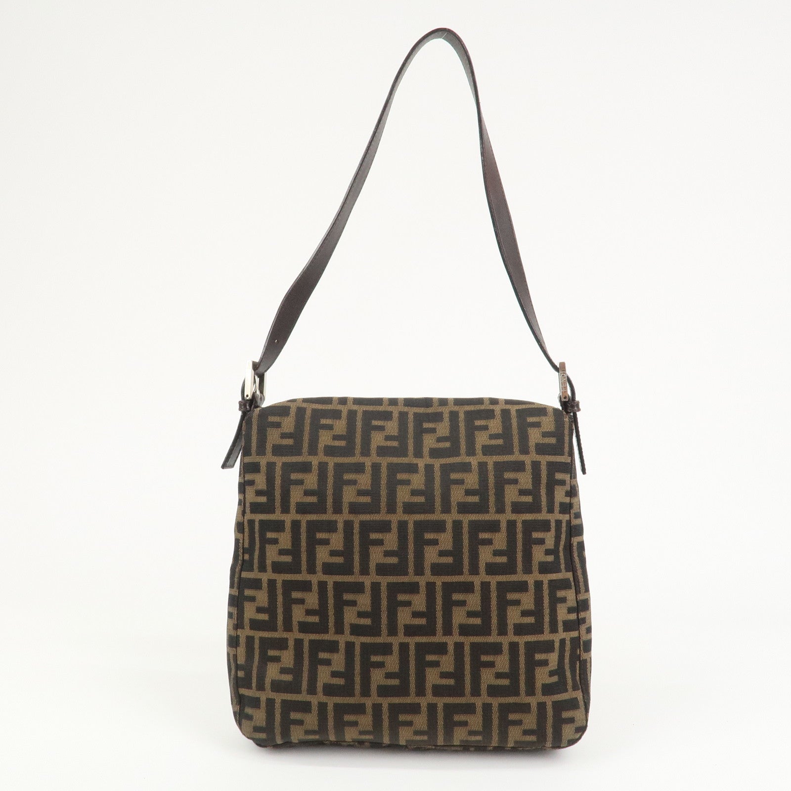 FENDI Zucca Canvas Leather Shoulder Bag Brown Black 26730