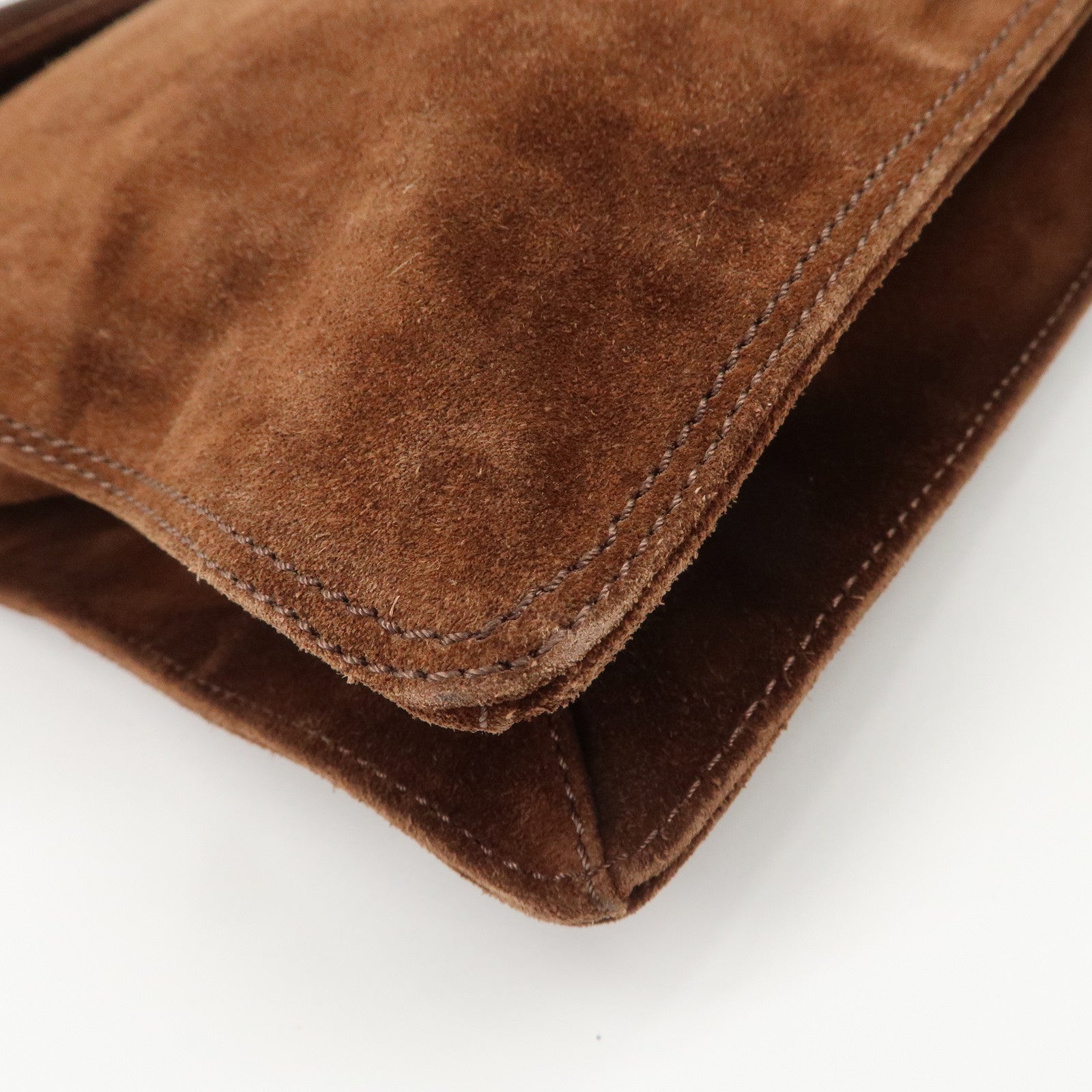 CHANEL Logo Suede Shoulder Bag Crossbody Bag Brown Used