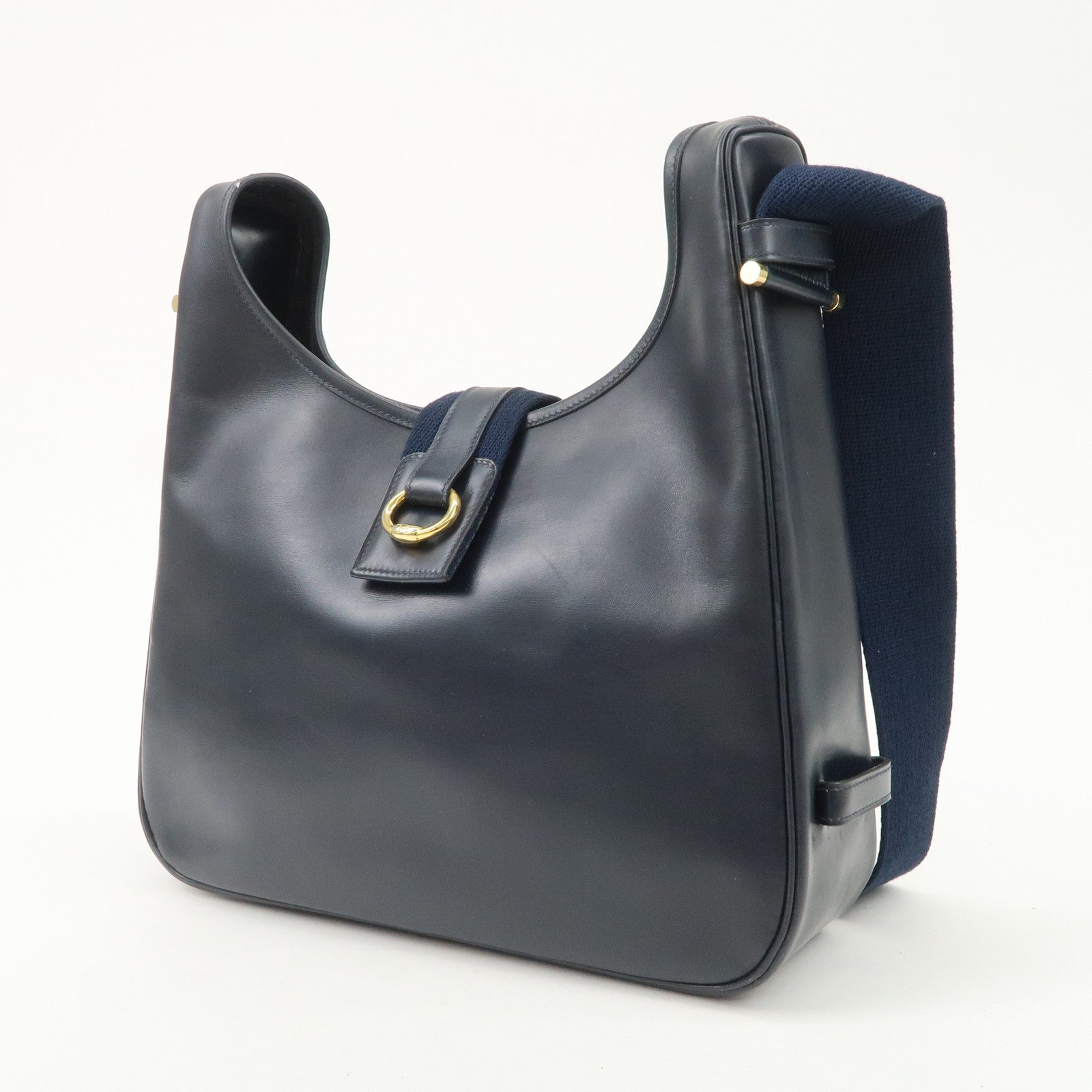 HERMES Saco Leather M Stamped Shoulder Bag Crossbody Bag Navy Used