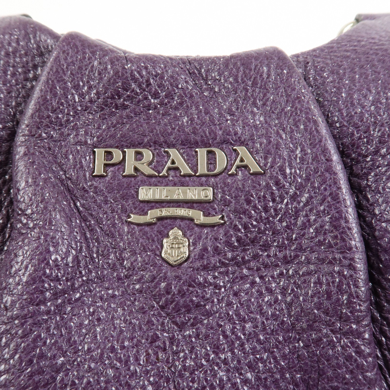 PRADA Leather Tote Bag Shoulder Bag Purple Silver
