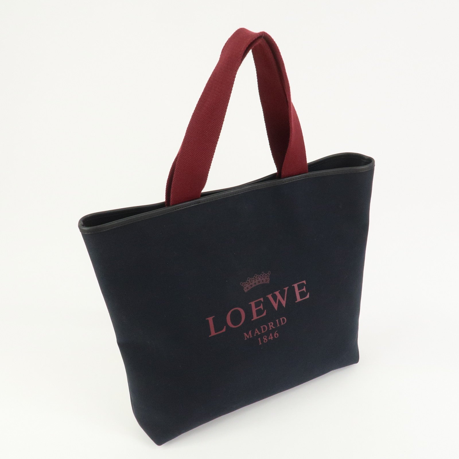 LOEWE Heritage Canvas Leather Tote Bag Hand Bag Black Bordeaux